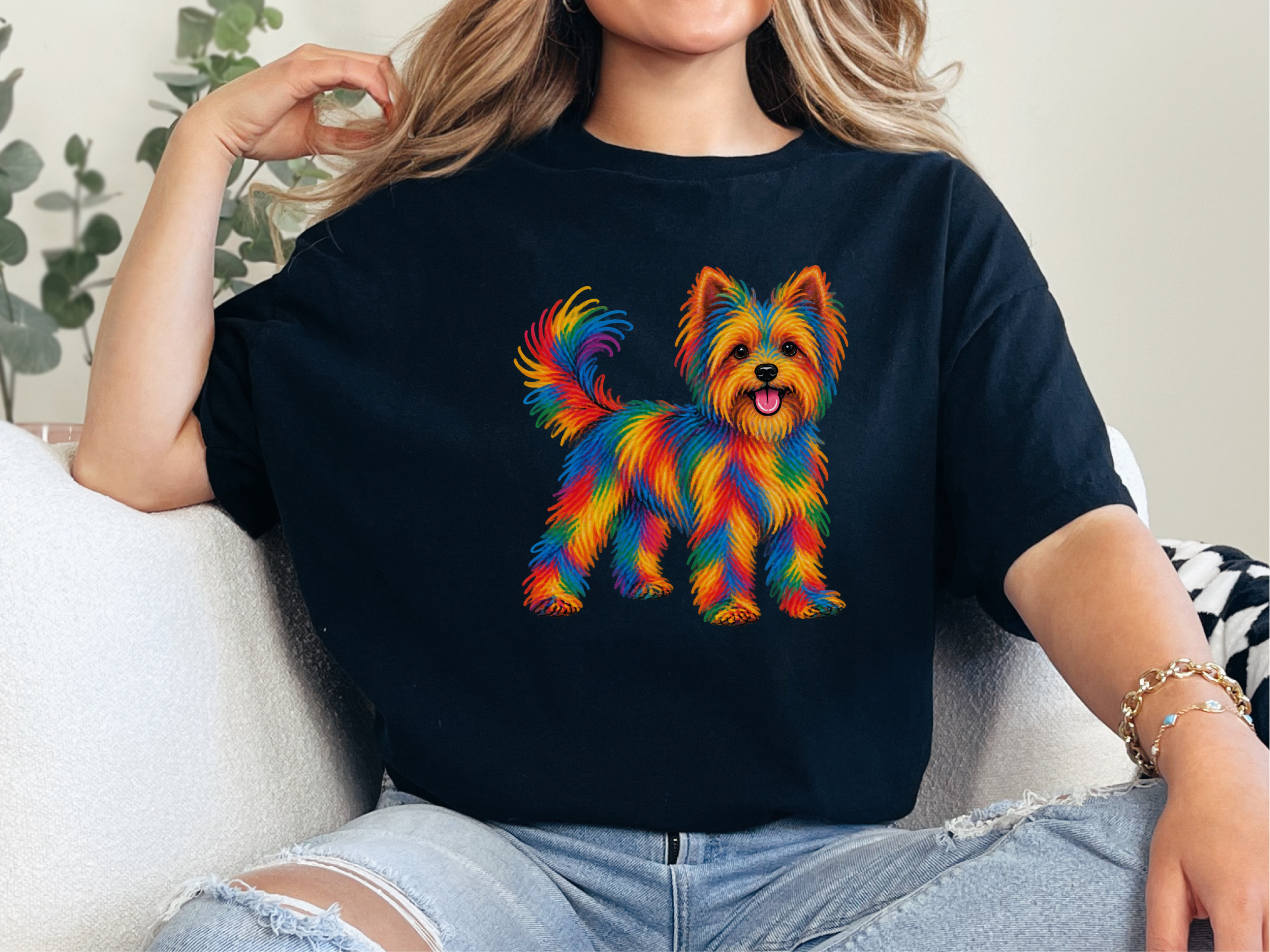 Colorful Rainbow Yorkie Dog doodle dog shirt - photo 4