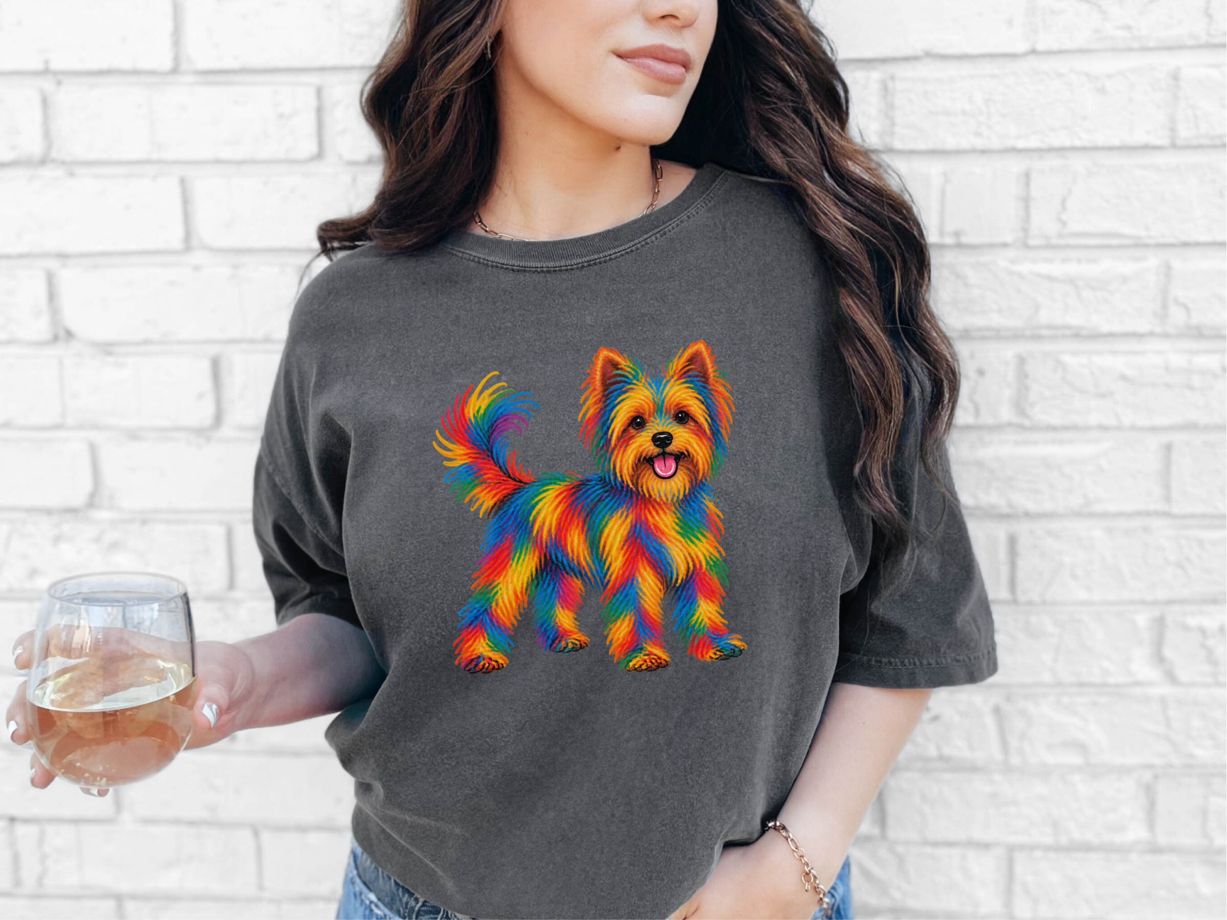 Colorful Rainbow Yorkie Dog doodle dog shirt - photo 6