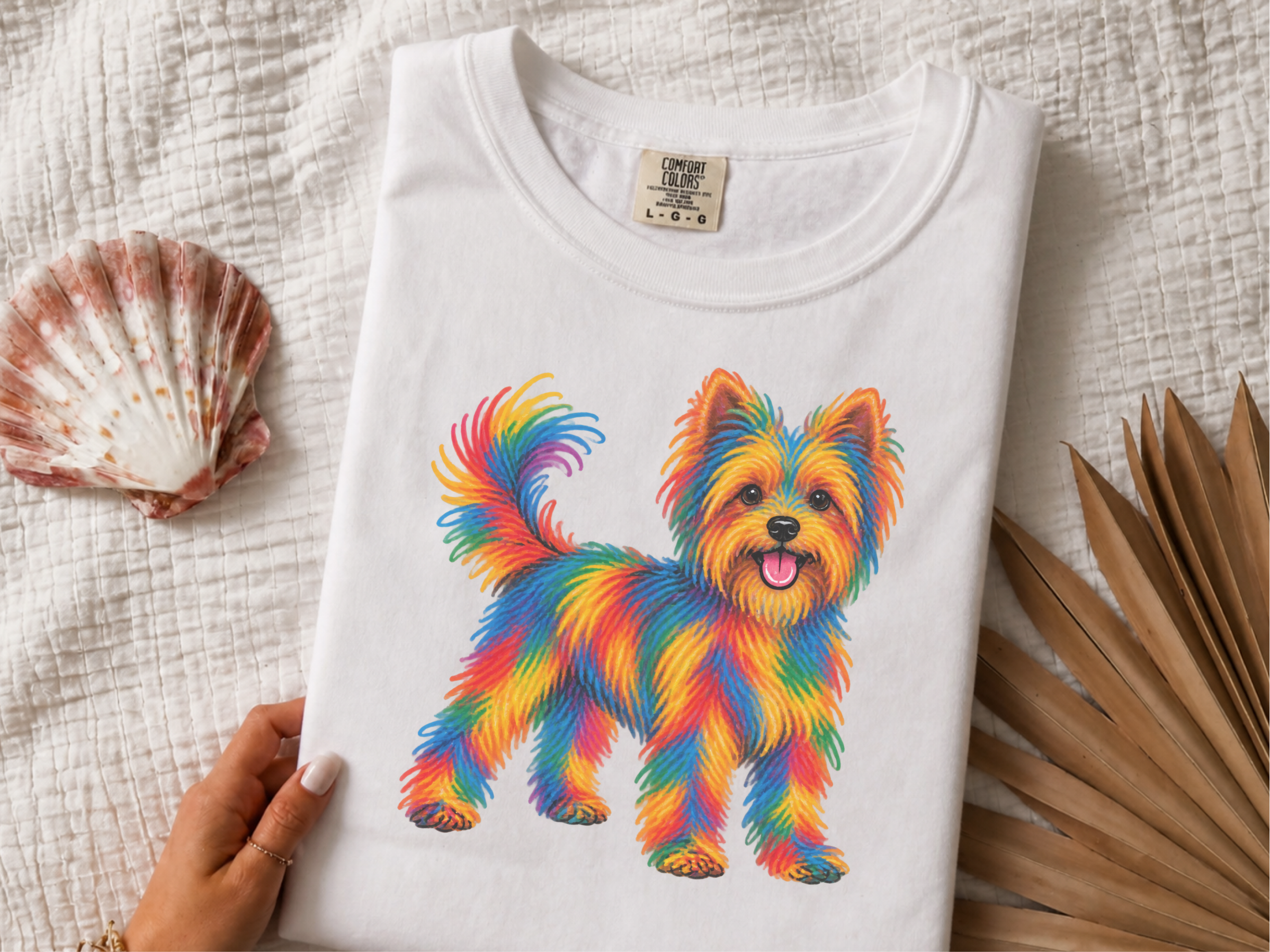 Colorful Rainbow Yorkie Dog doodle dog shirt - photo 2