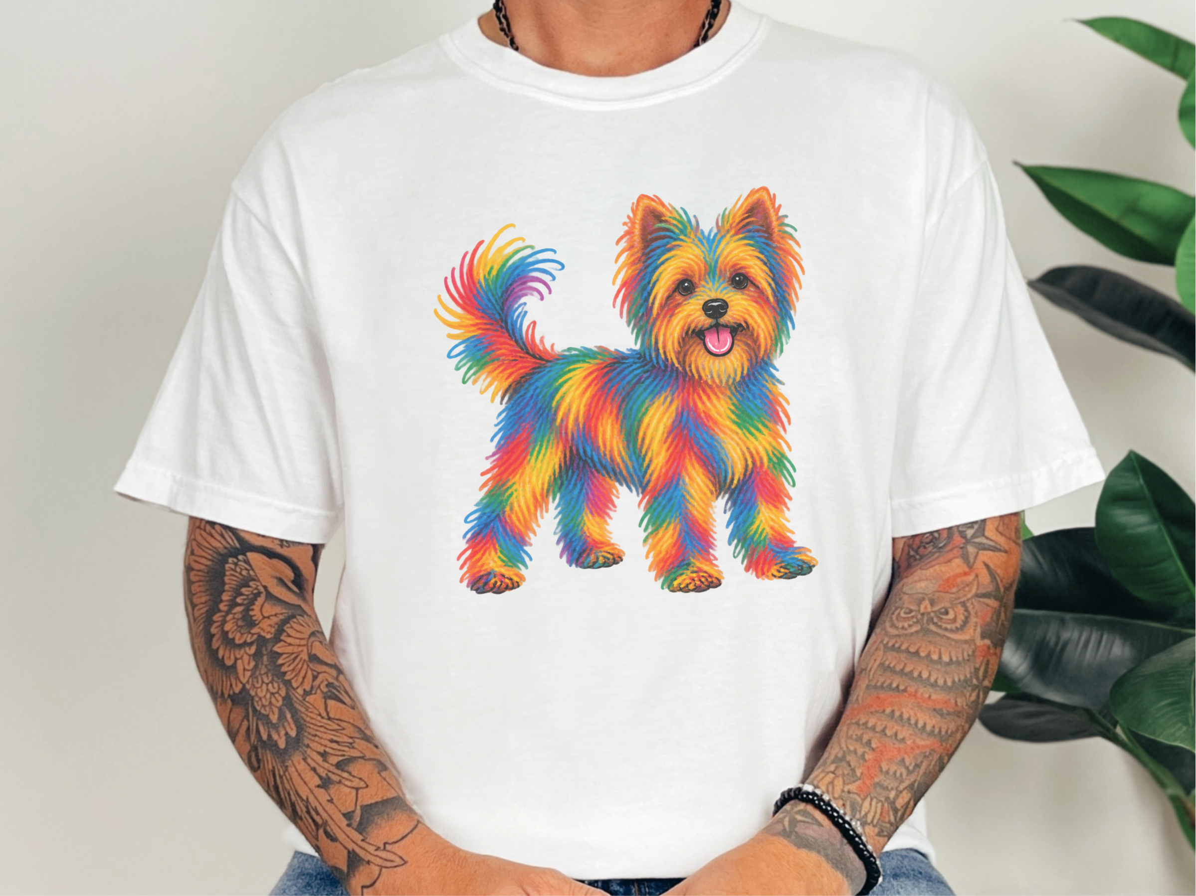 Colorful Rainbow Yorkie Dog doodle dog shirt - photo 3