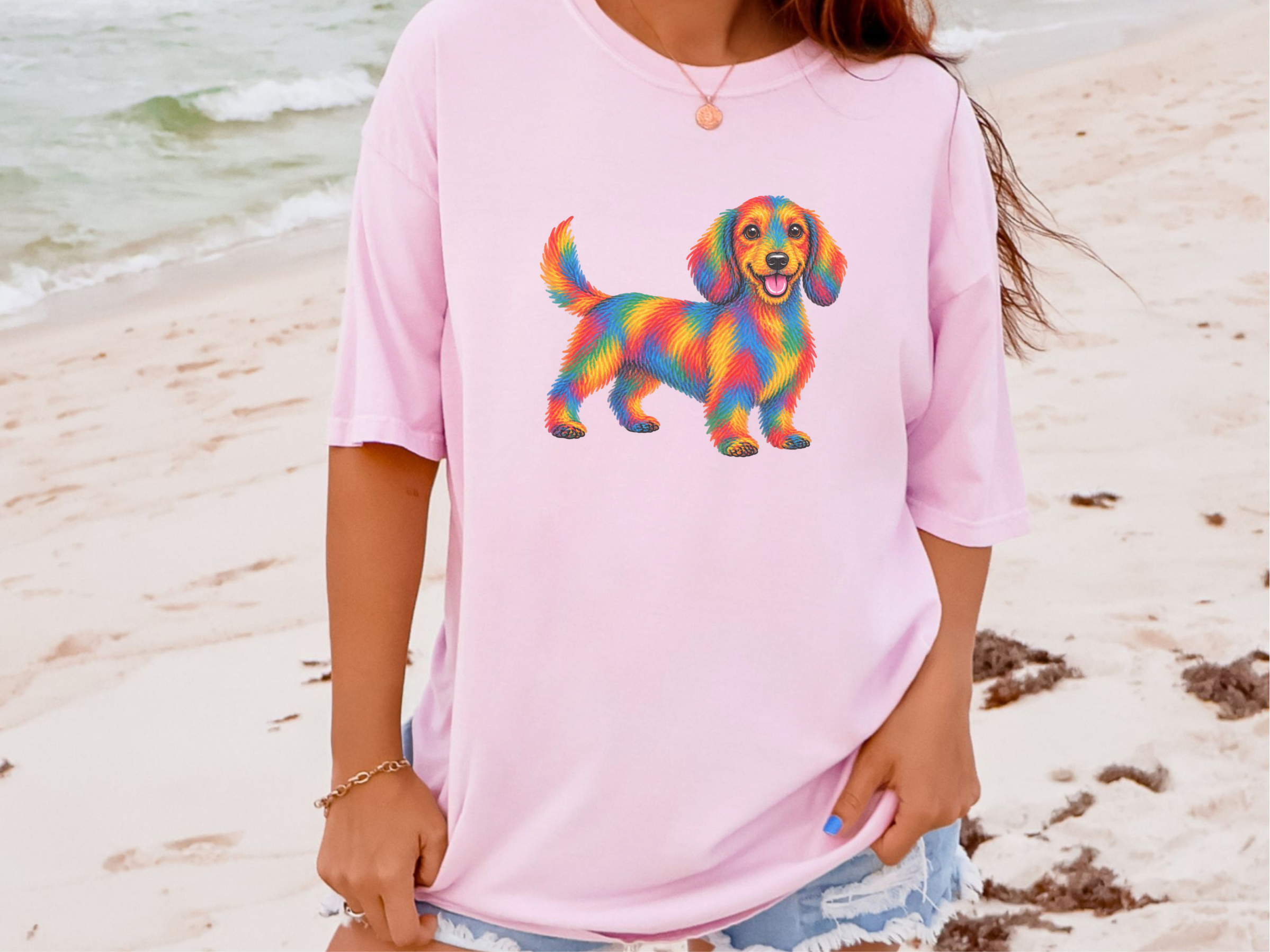 Rainbow Dachshund Colorful Dog Art doodle dog shirt - photo 4
