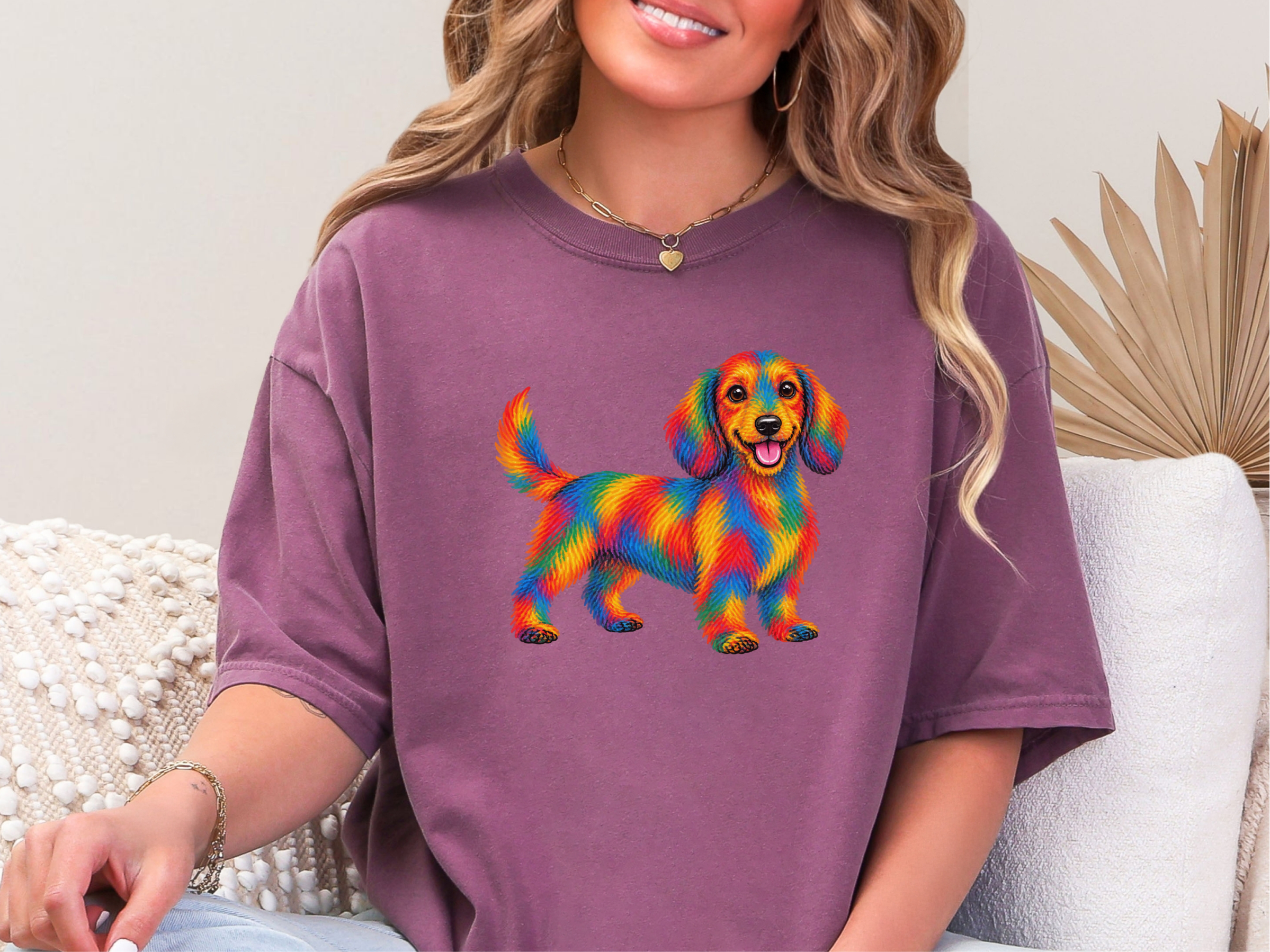 Rainbow Dachshund Colorful Dog Art doodle dog shirt - photo 5