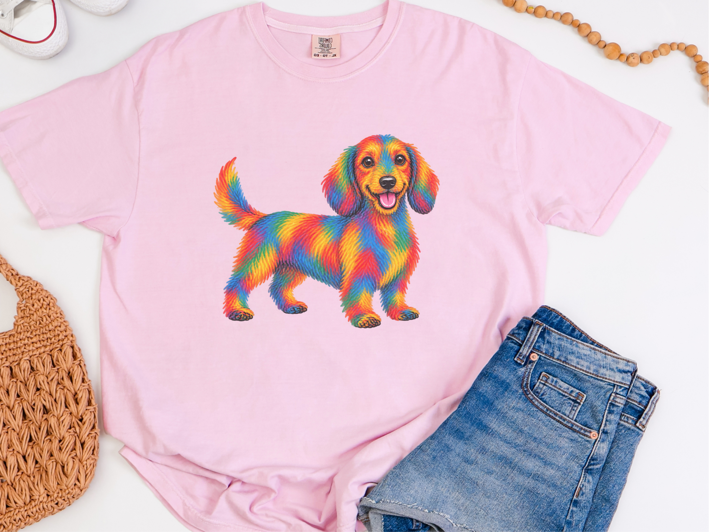 Rainbow Dachshund Colorful Dog Art doodle dog shirt - photo 3