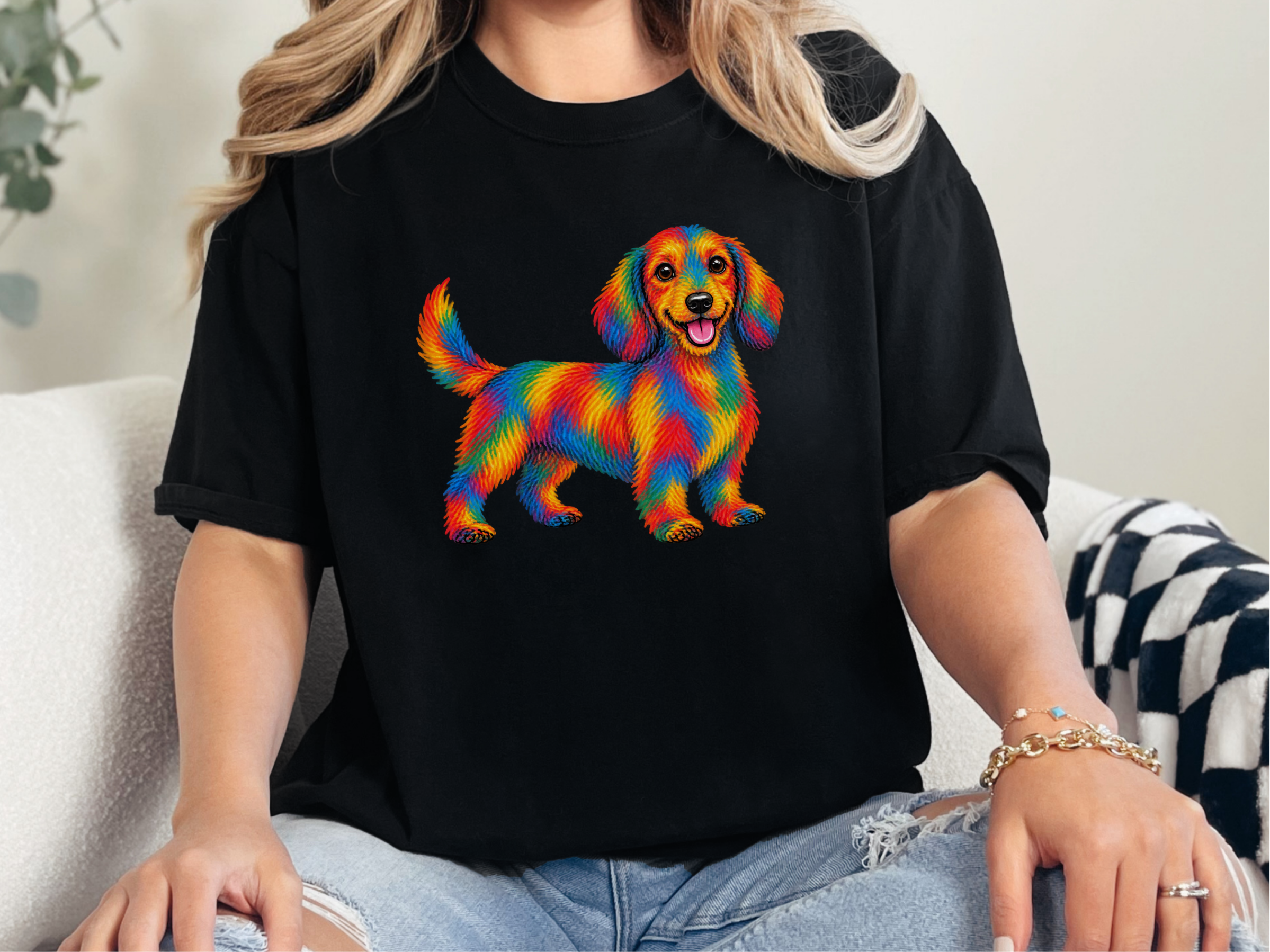 Rainbow Dachshund Colorful Dog Art doodle dog shirt - photo 2