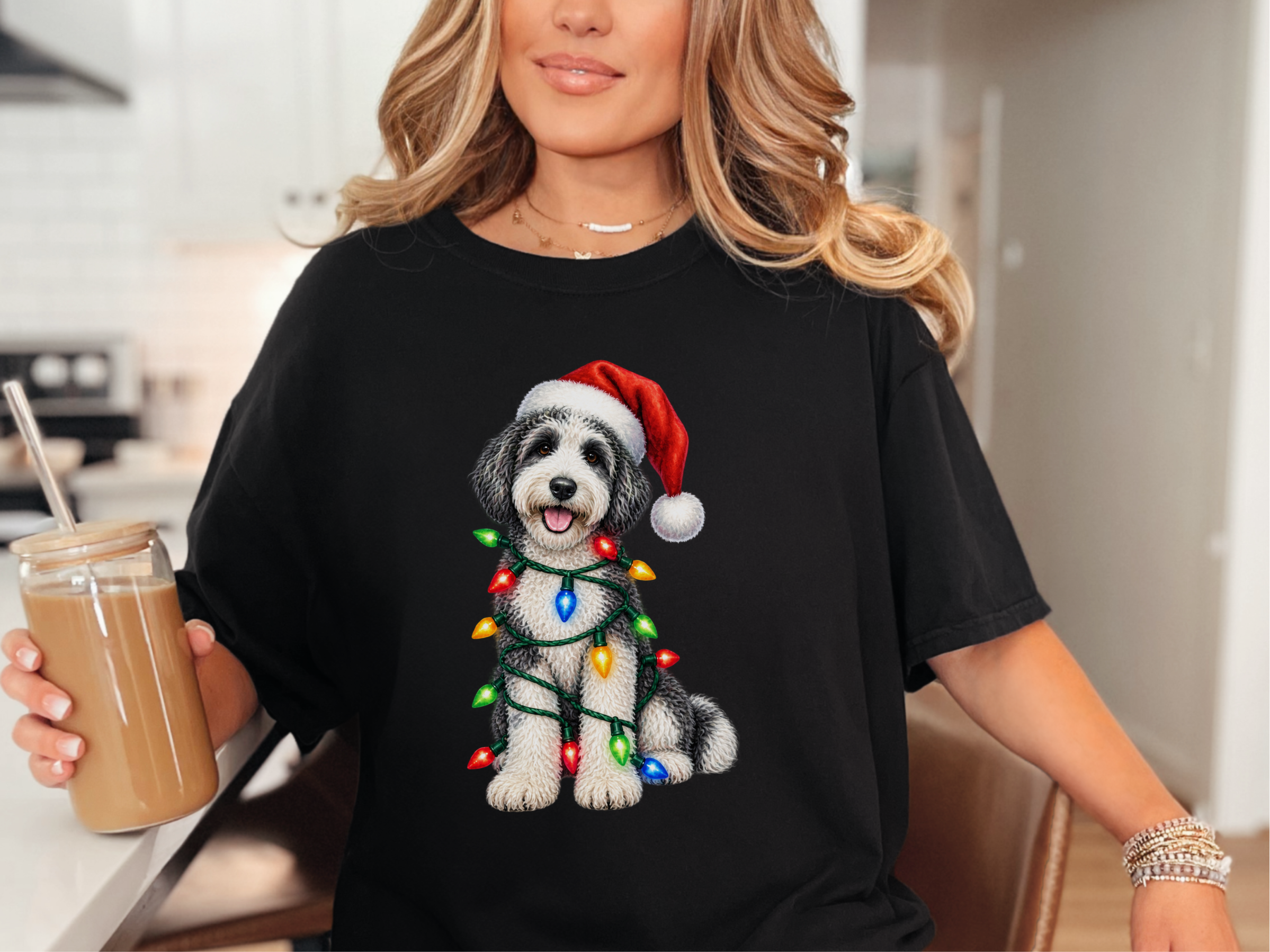 Sheepadoodle Christmas Lights doodle dog shirt - photo 2