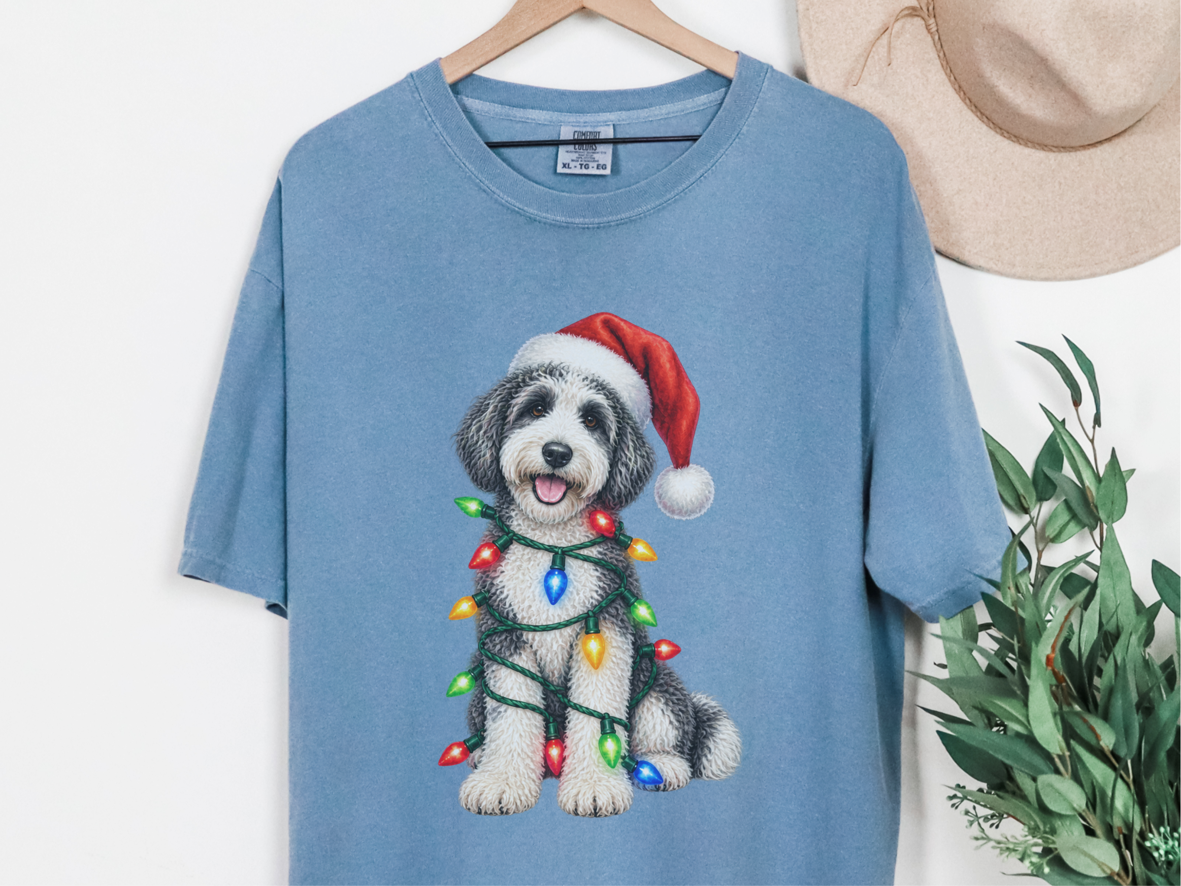 Sheepadoodle Christmas Lights doodle dog shirt - photo 7