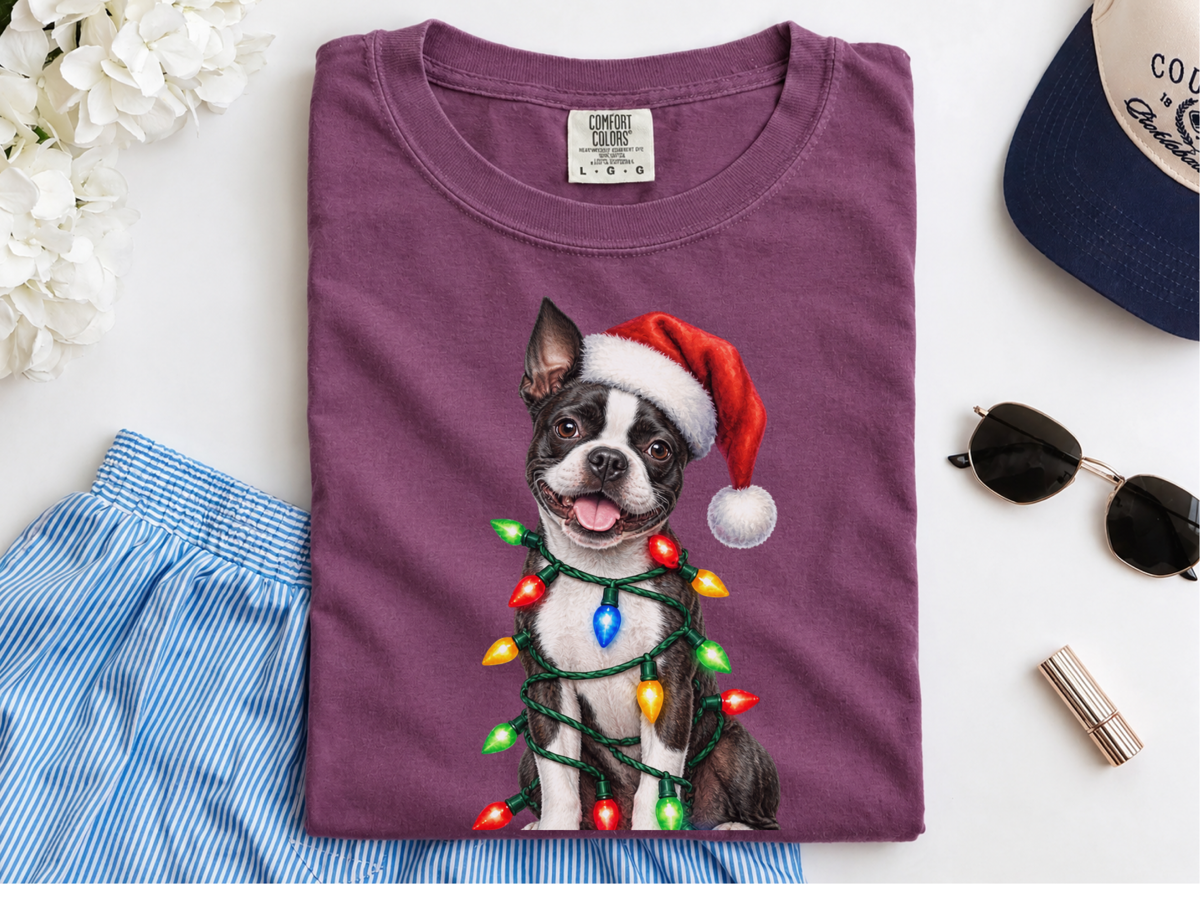 Boston Terrier Christmas Lights doodle dog shirt - photo 5