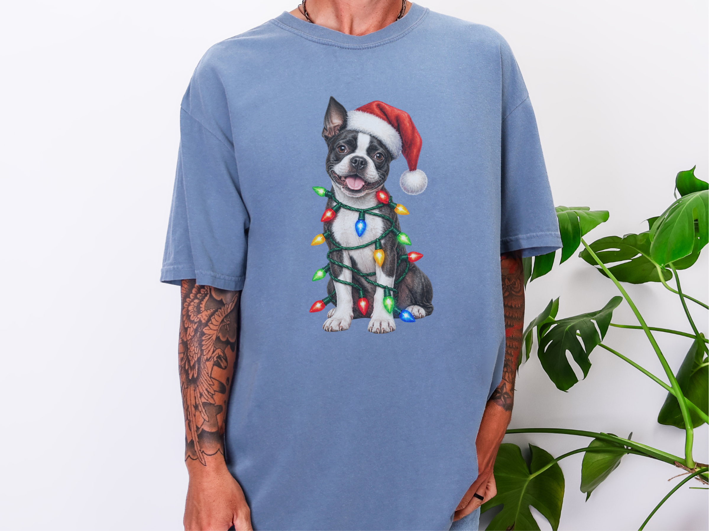 Boston Terrier Christmas Lights doodle dog shirt - photo 7