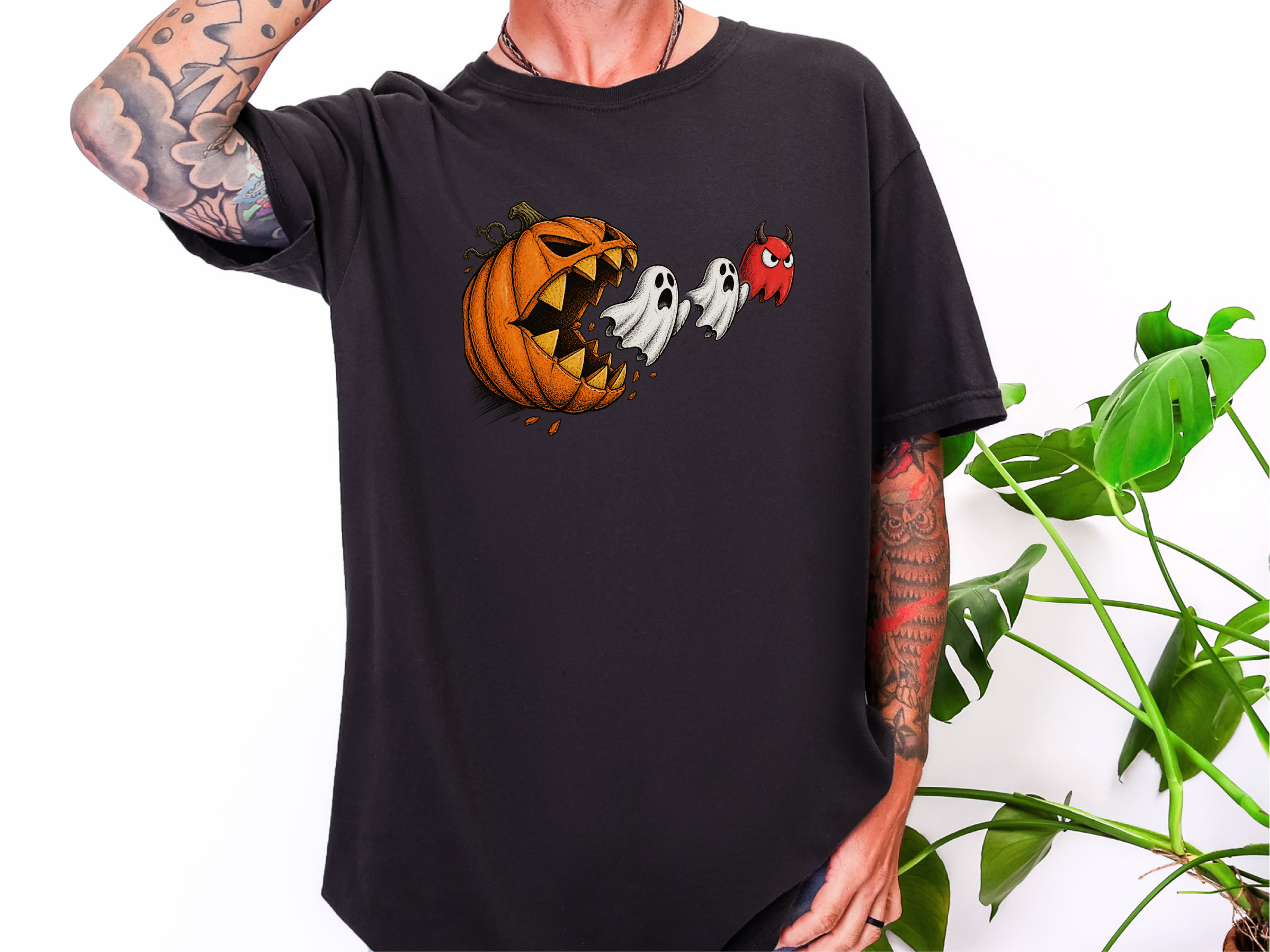 Pumpkin Eating Ghost Pacman Villain funny shirt - photo 2