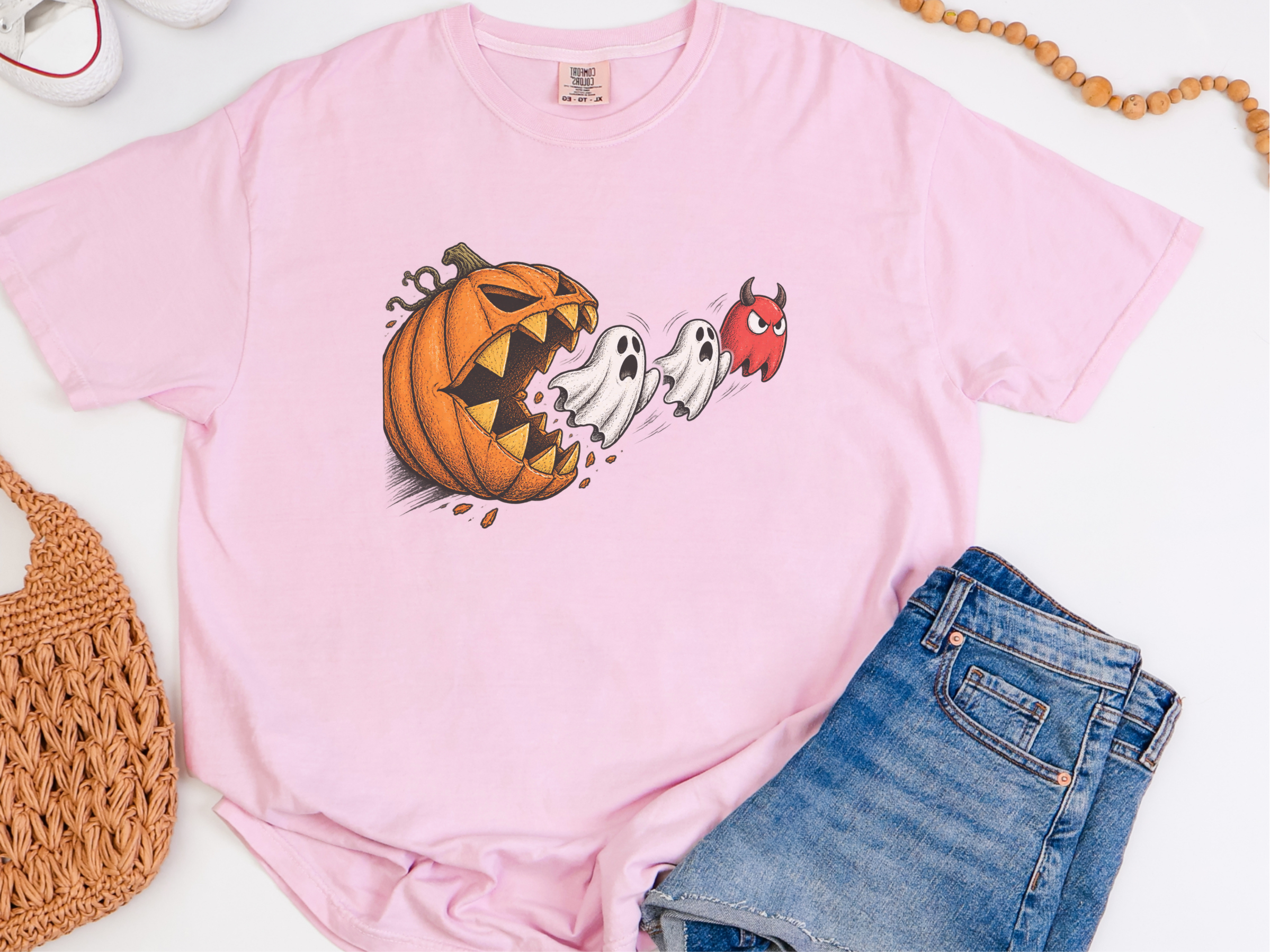 Pumpkin Eating Ghost Pacman Villain funny shirt - photo 4