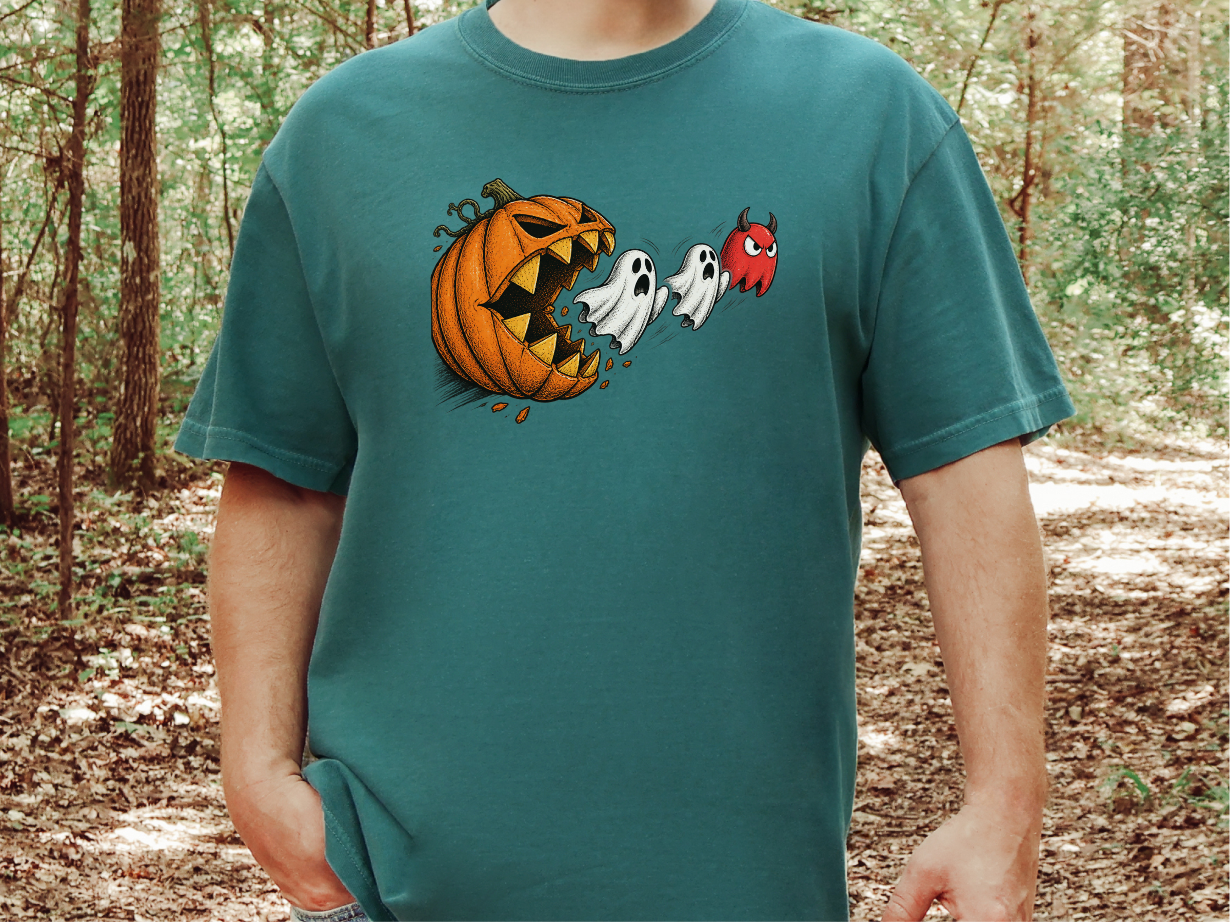 Pumpkin Eating Ghost Pacman Villain funny shirt - photo 8
