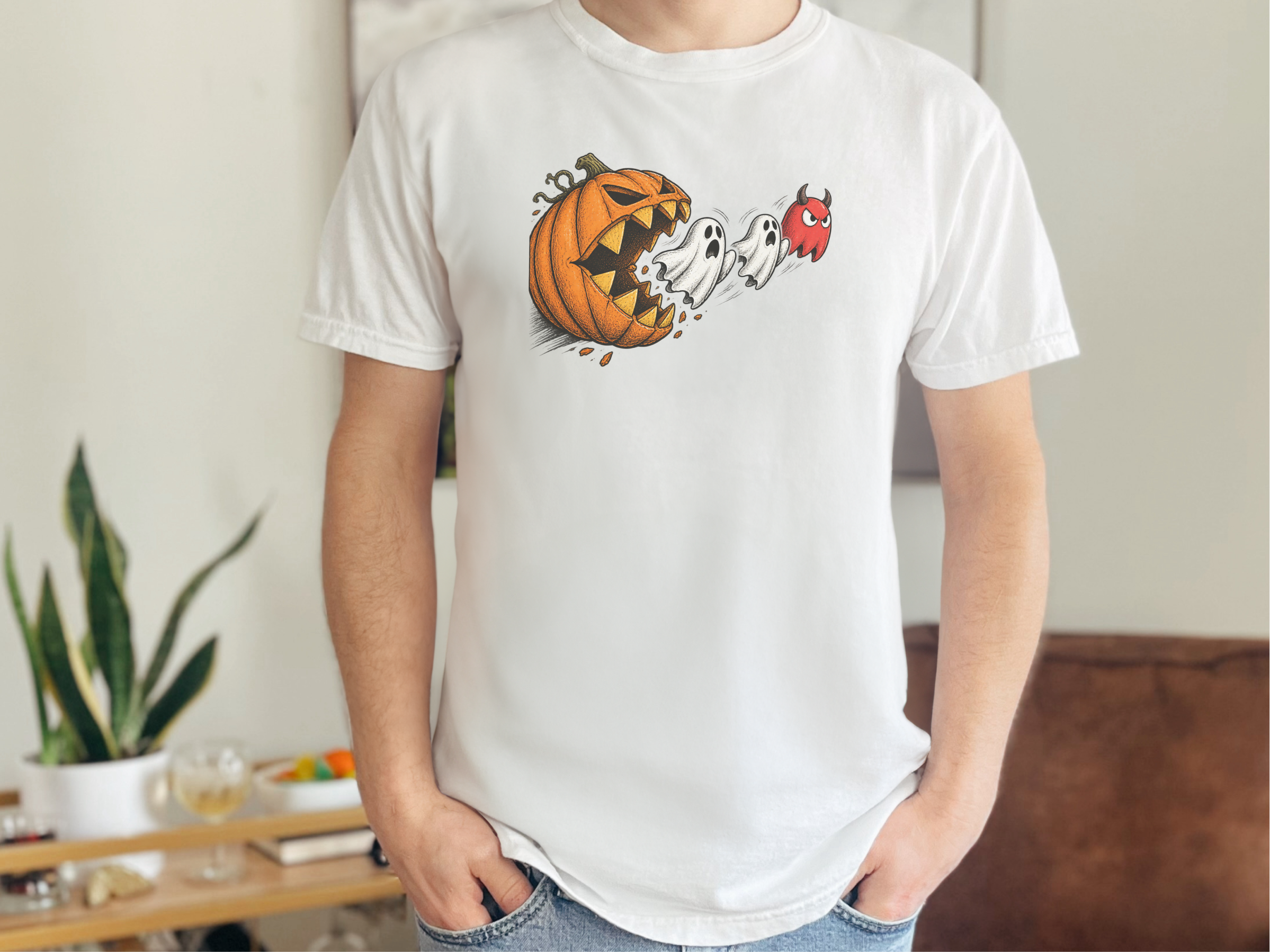Pumpkin Eating Ghost Pacman Villain funny shirt - photo 1