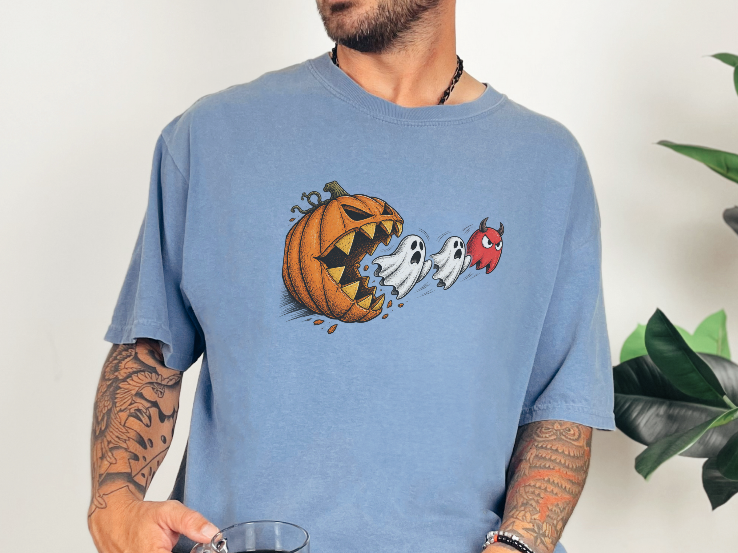 Pumpkin Eating Ghost Pacman Villain funny shirt - photo 5