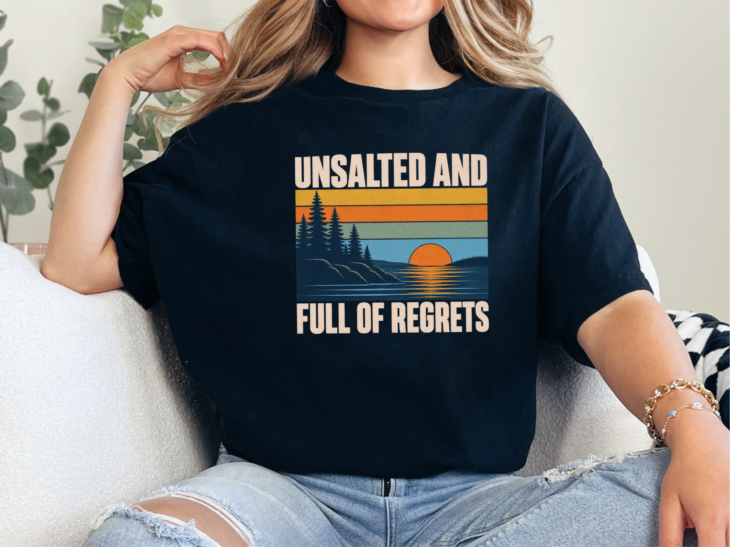 Unsalted Lake Sunset Landscape Great Lakes T-Shirt Vintage Lake Tee