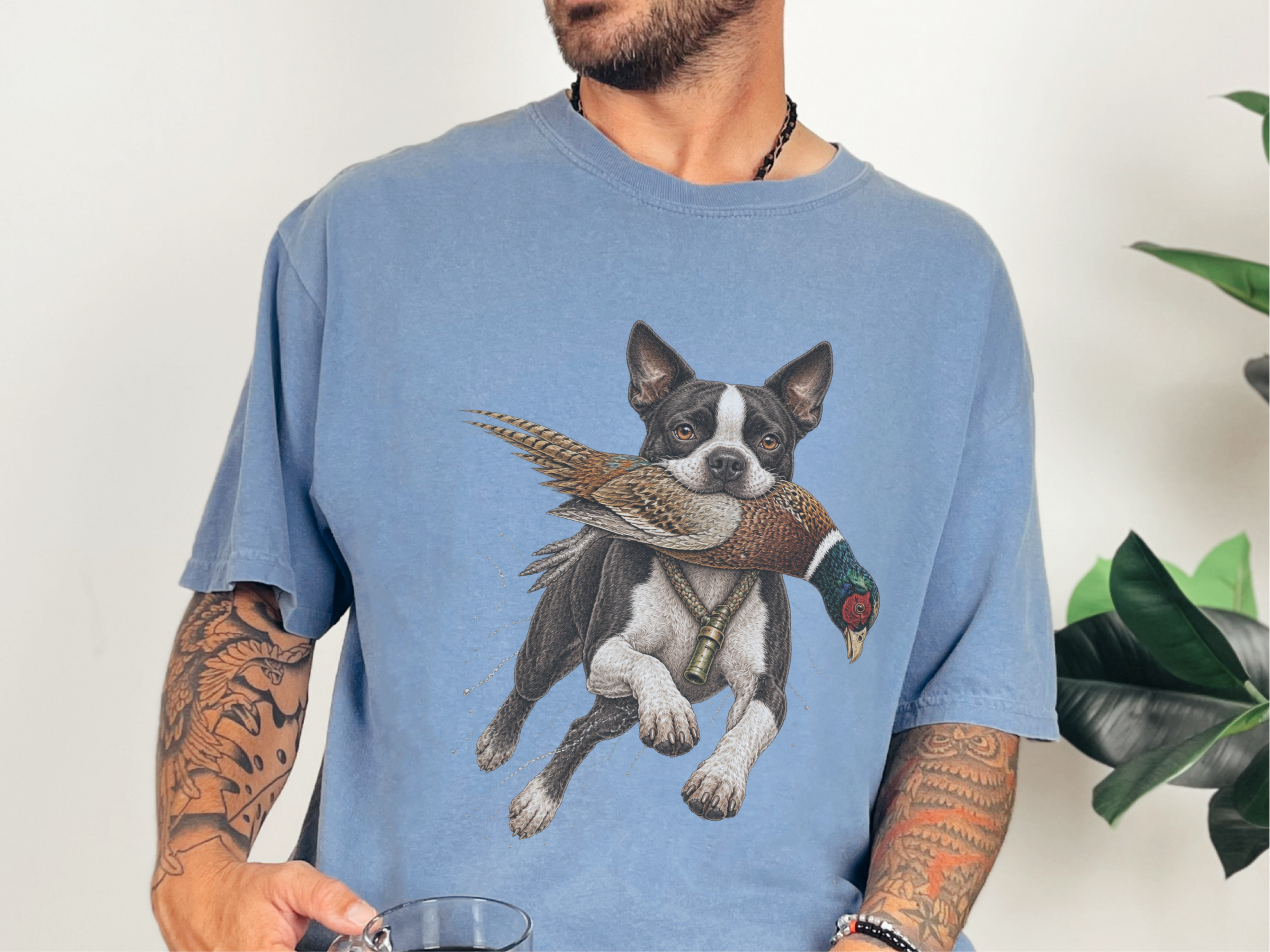 Boston Terrier Pheasant Hunter doodle dog shirt - photo 6