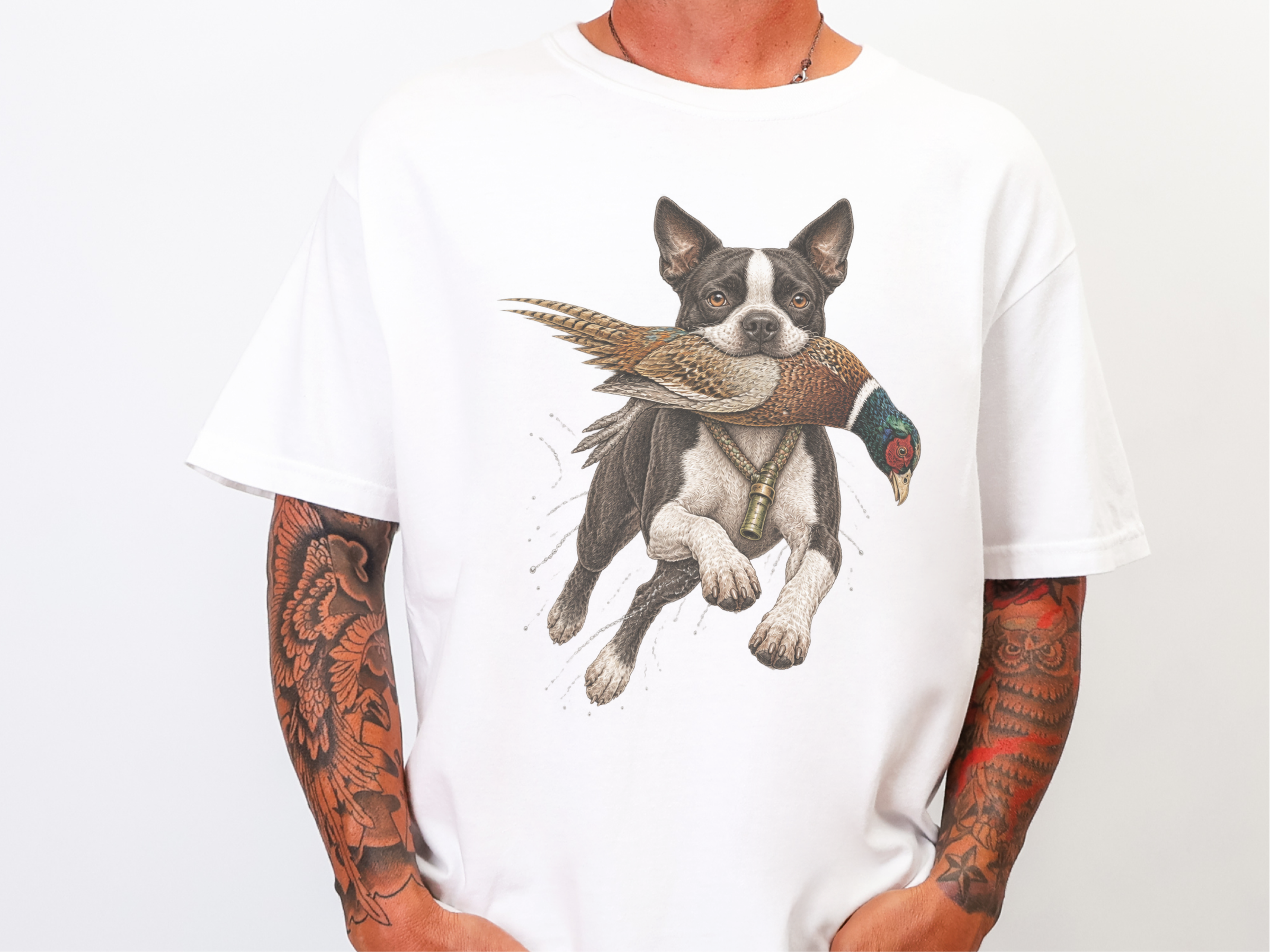 Boston Terrier Pheasant Hunter doodle dog shirt - photo 1