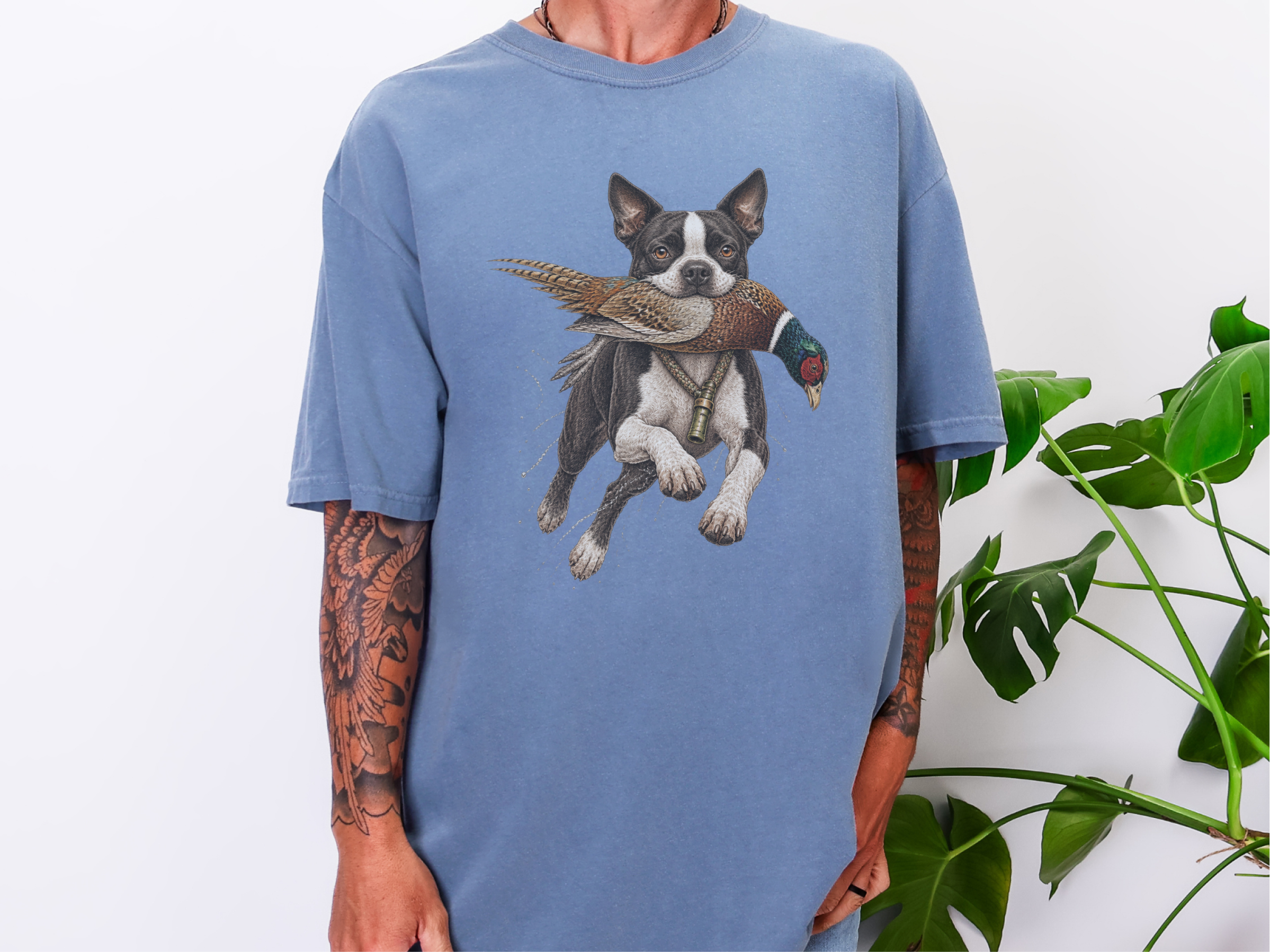 Boston Terrier Pheasant Hunter doodle dog shirt - photo 8