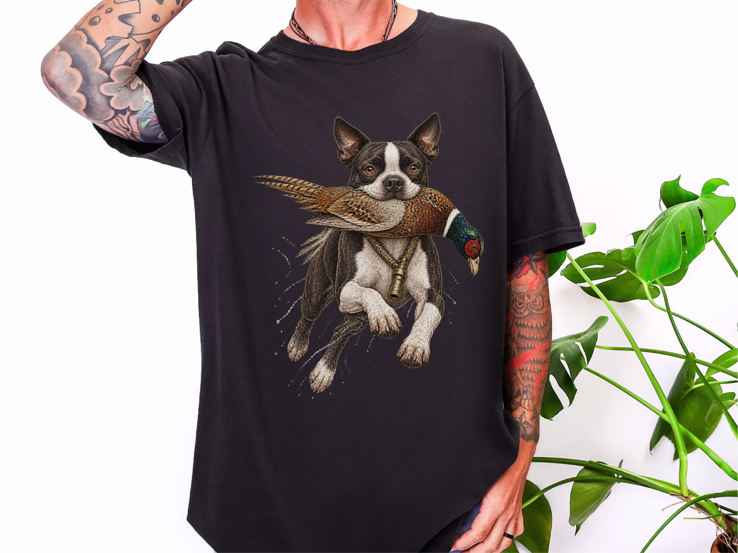 Boston Terrier Pheasant Hunter doodle dog shirt - photo 2