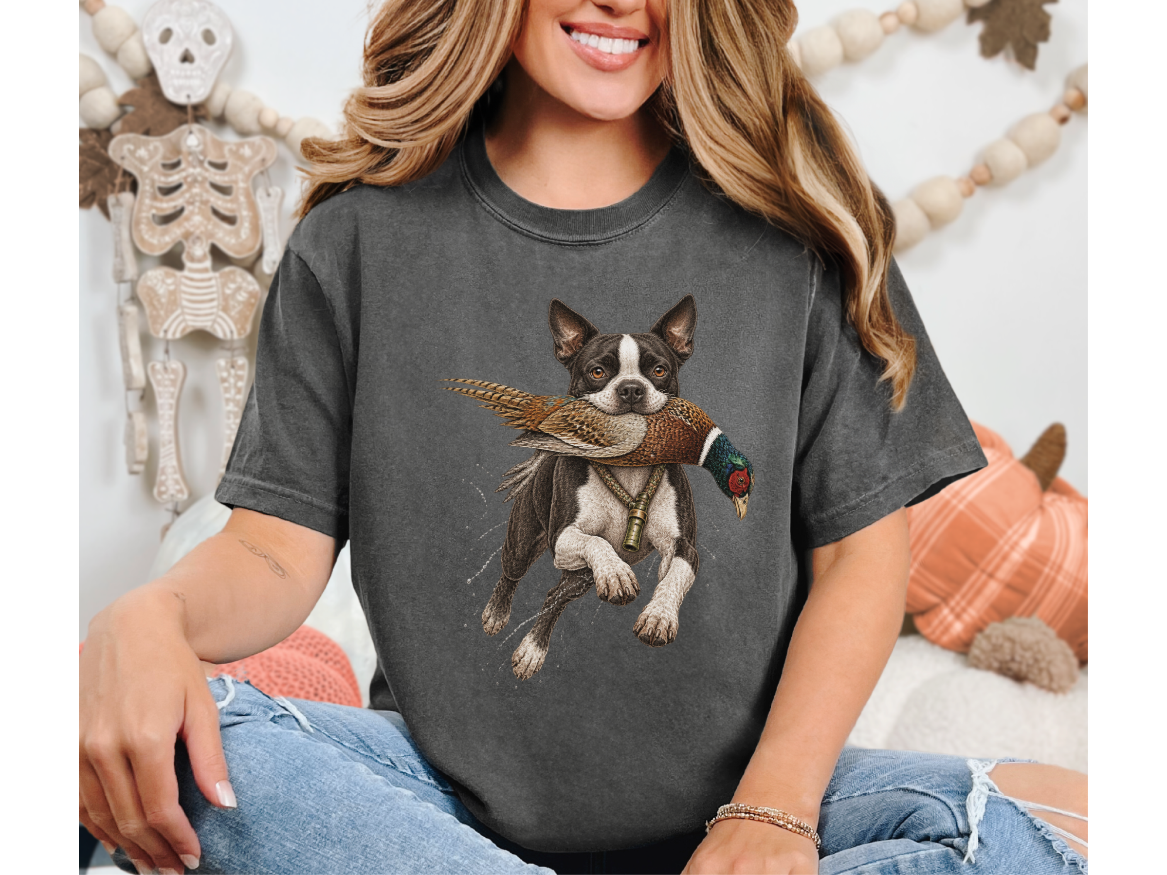 Boston Terrier Pheasant Hunter doodle dog shirt - photo 4