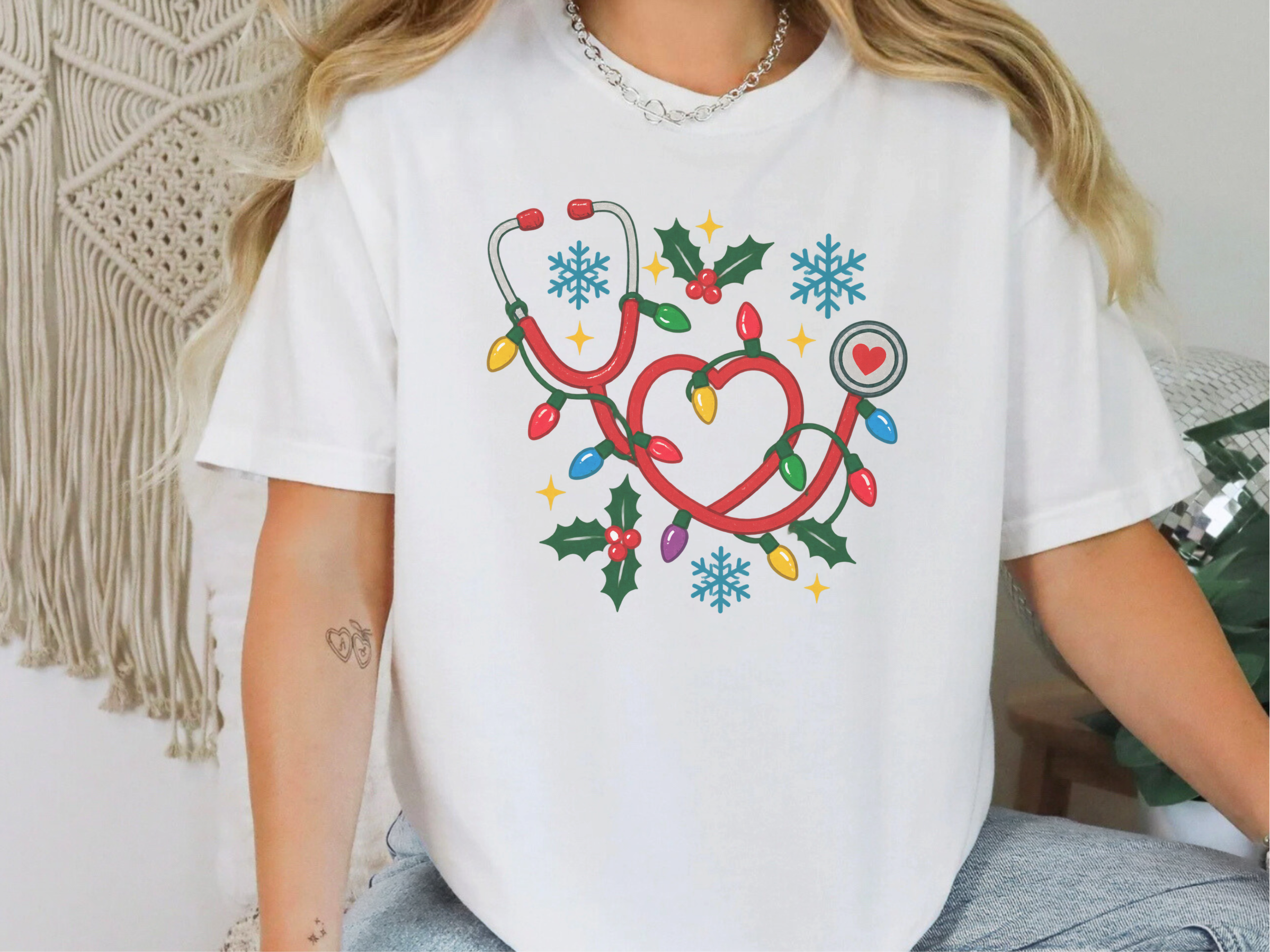 Christmas Stethoscope Heart Lights funny shirt - photo 3