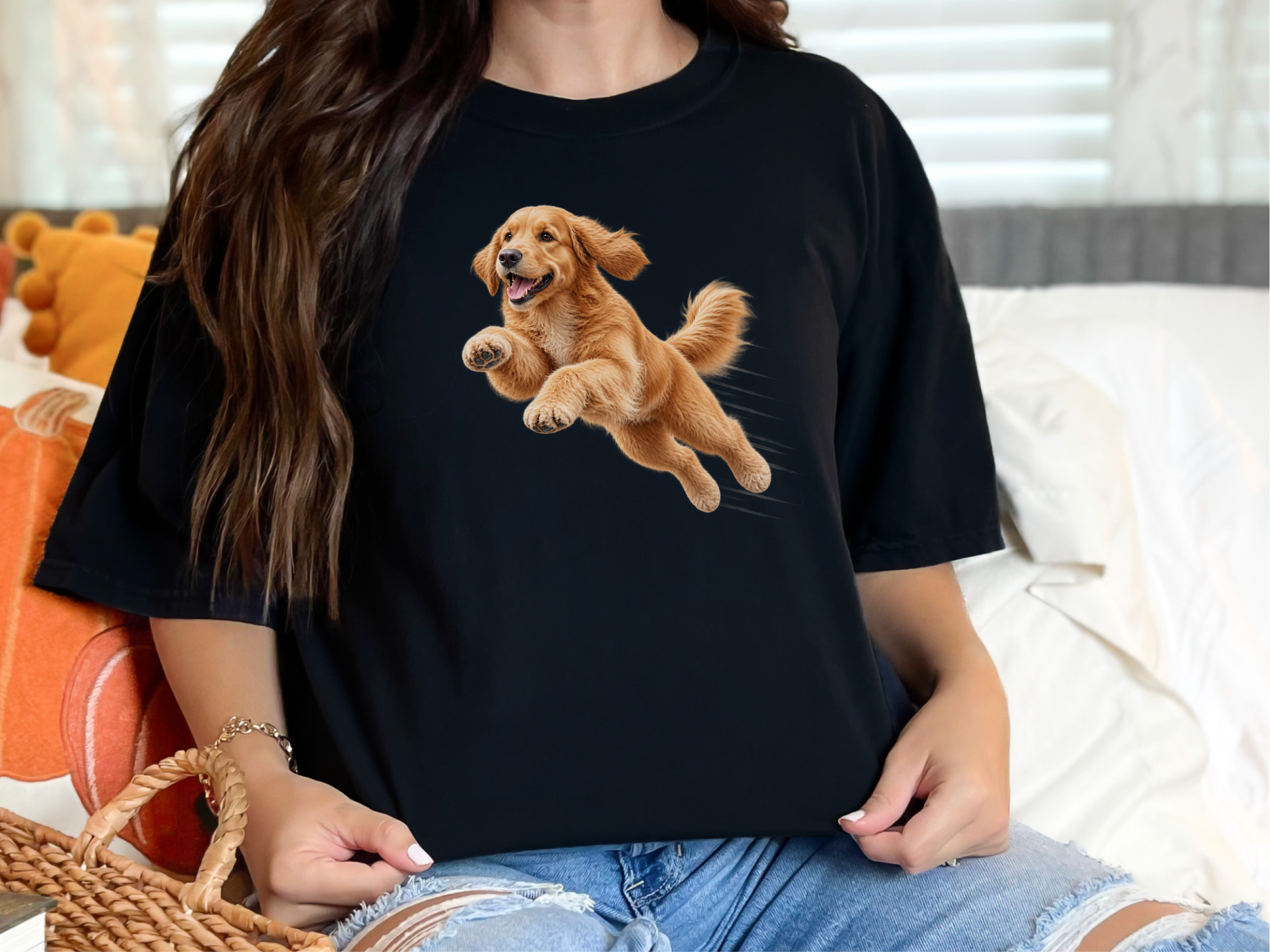Leaping Golden Retriever Speed Lines Heavyweight Shirt