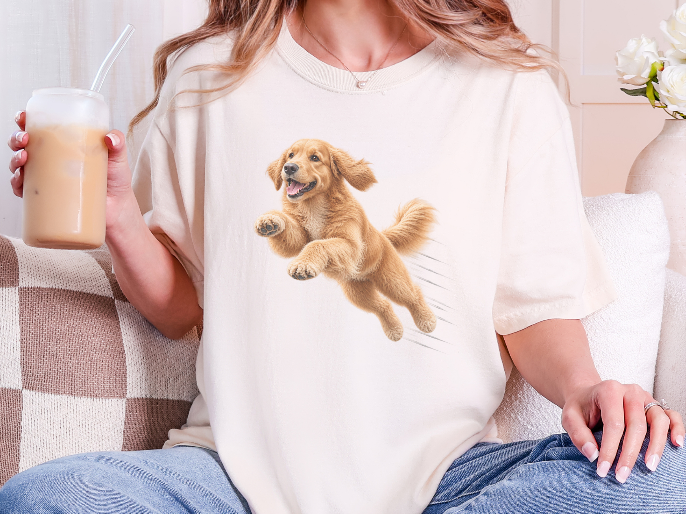 Leaping Golden Retriever Speed Lines doodle dog shirt - photo 8