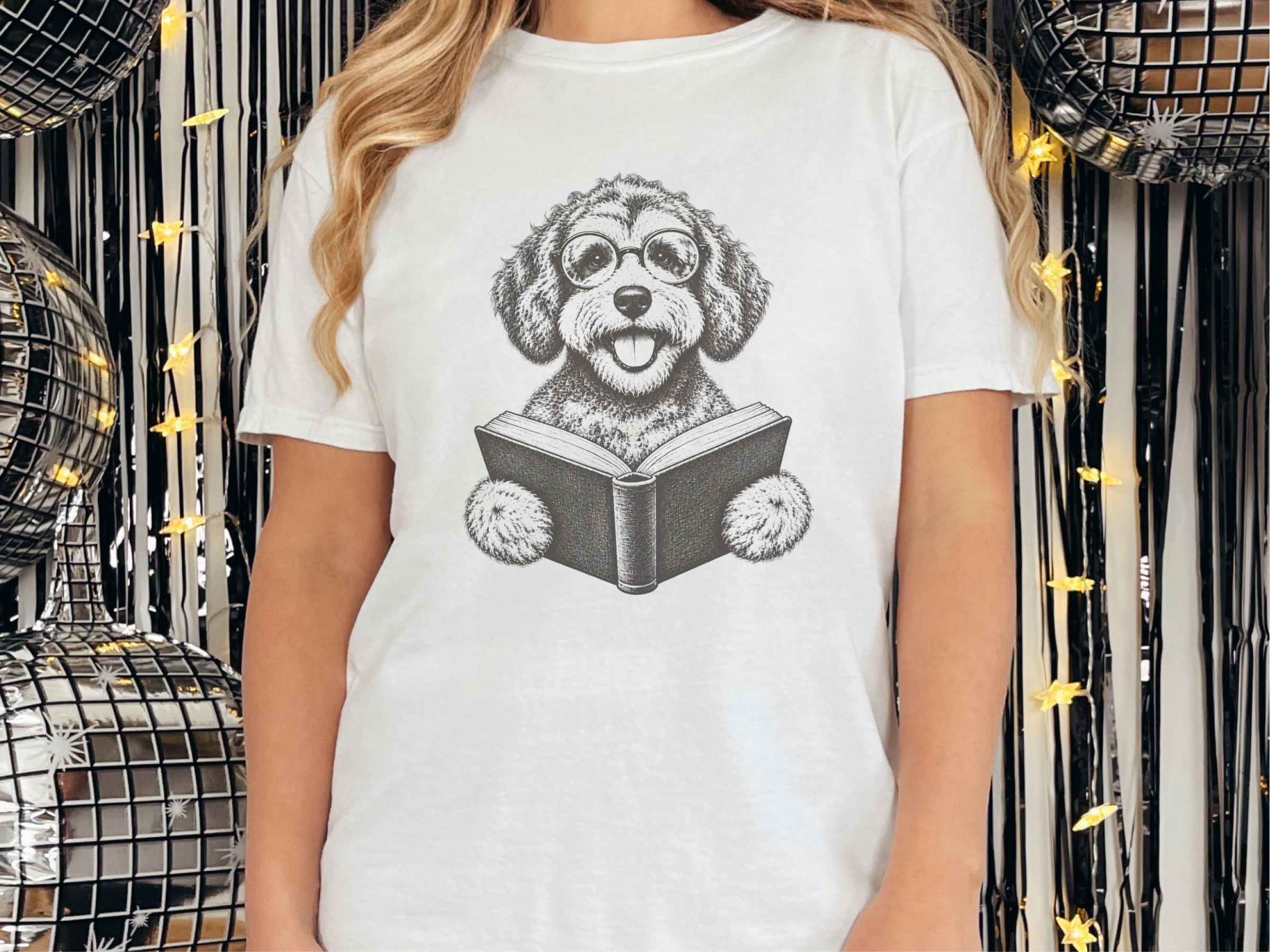 Schnoodle Reading Book Glasses doodle dog shirt - photo 2