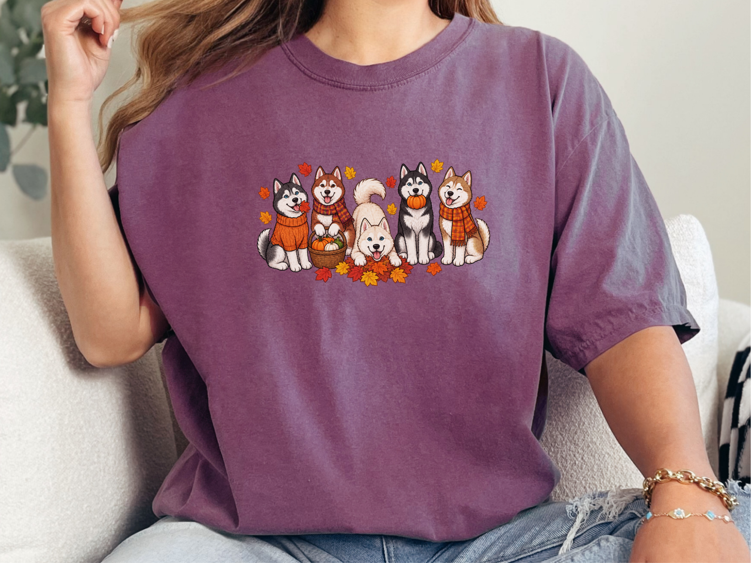 Autumn Huskies Fall Gathering doodle dog shirt - photo 7