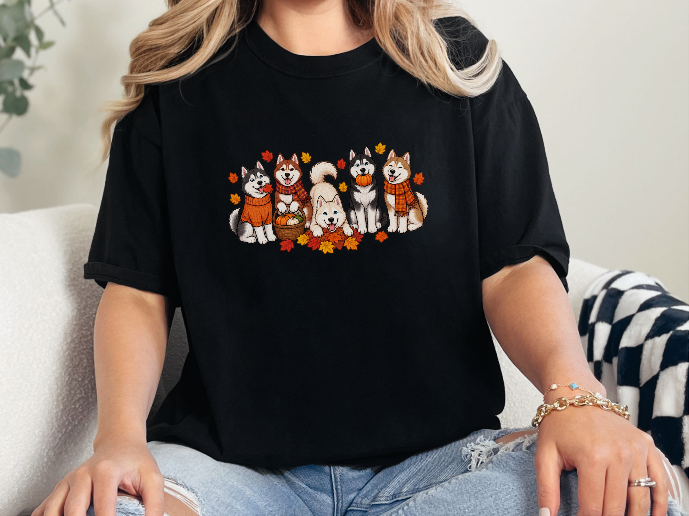 Autumn Huskies Fall Gathering doodle dog shirt - photo 4