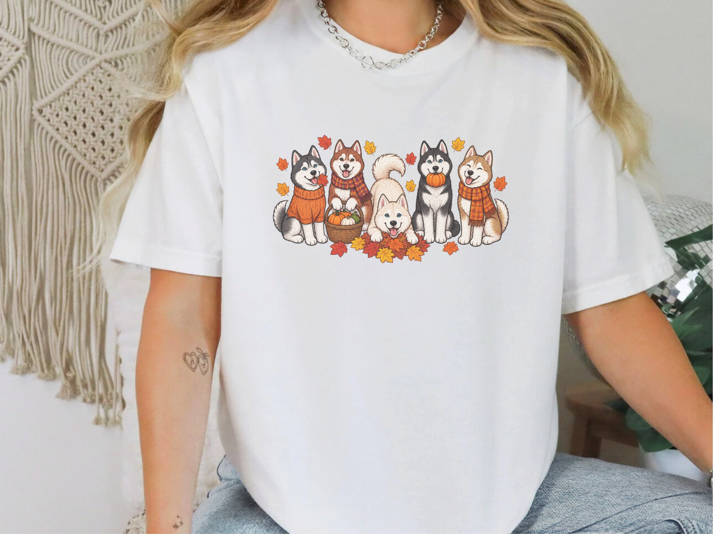 Autumn Huskies Fall Gathering doodle dog shirt - photo 3