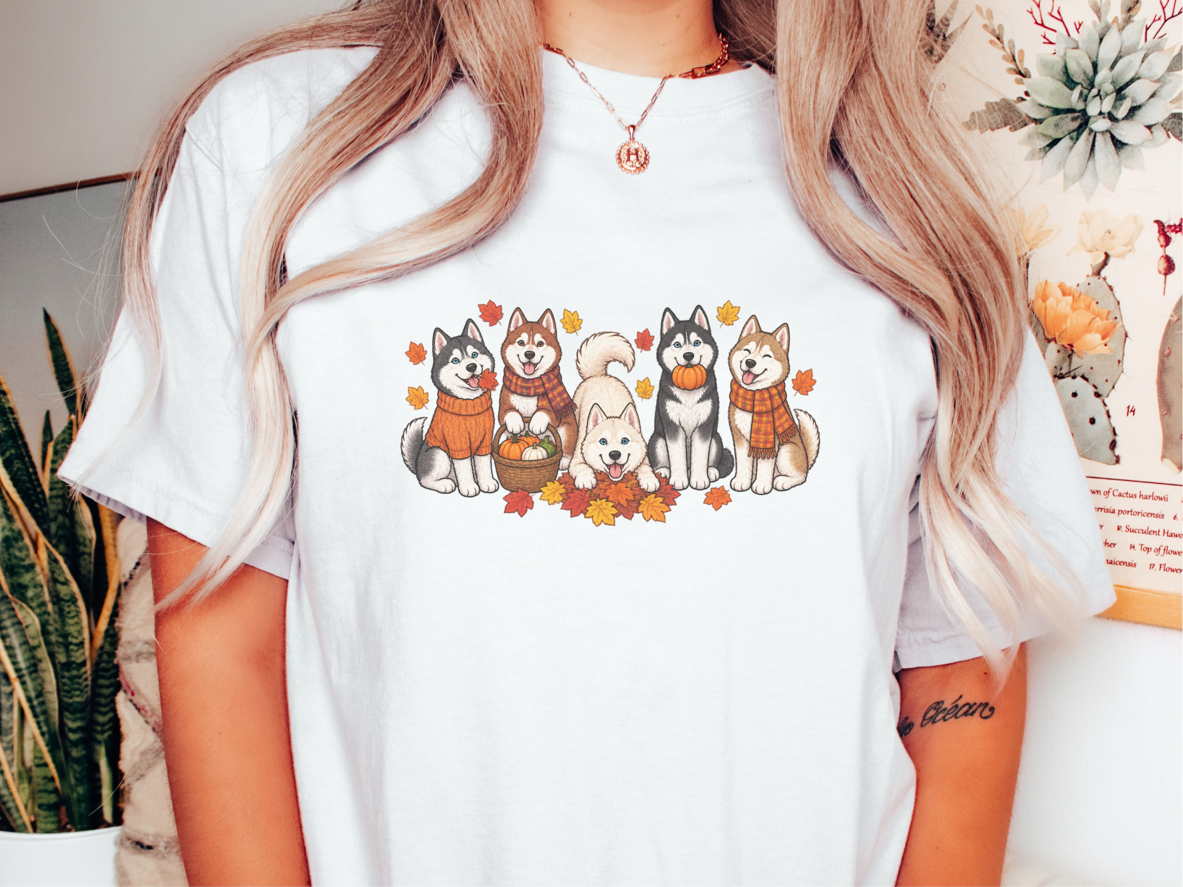 Autumn Huskies Fall Gathering doodle dog shirt - photo 1