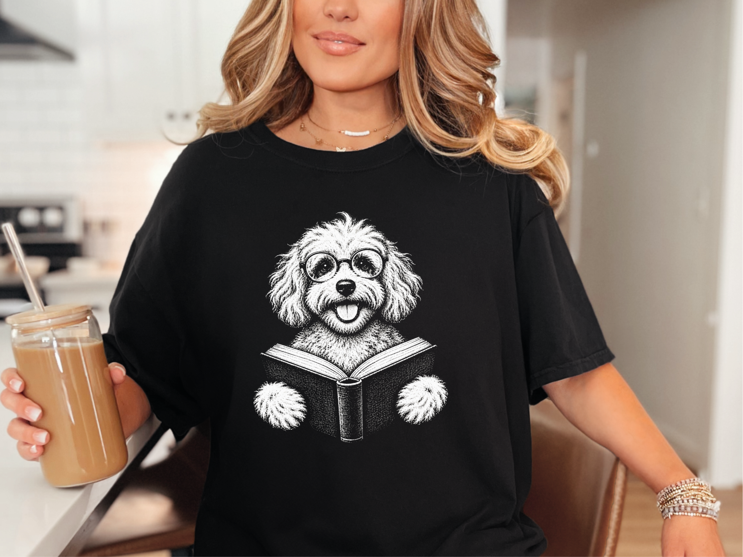 Reading Maltipoo With Glasses doodle dog shirt - photo 3