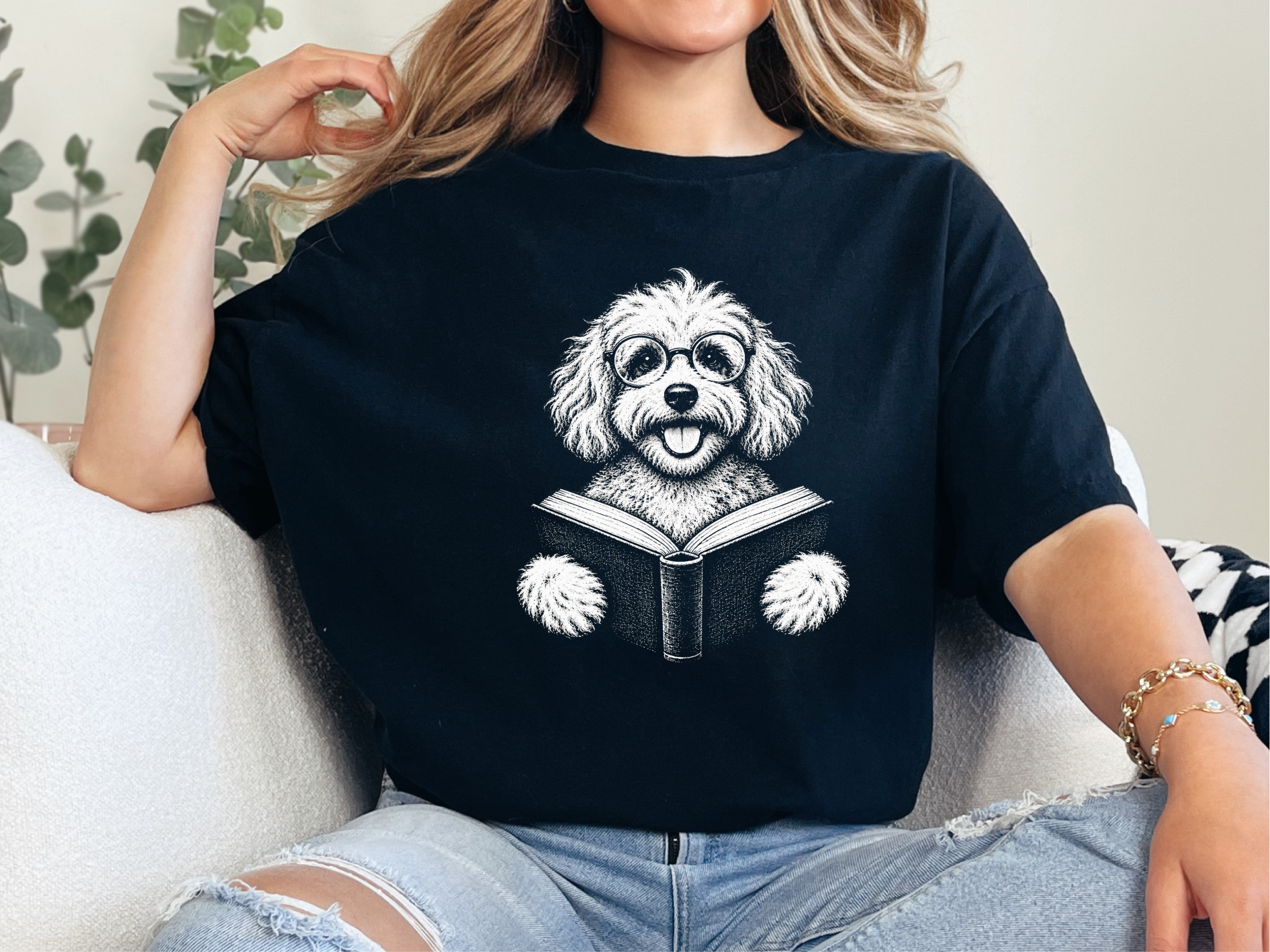 Reading Maltipoo With Glasses doodle dog shirt - photo 4