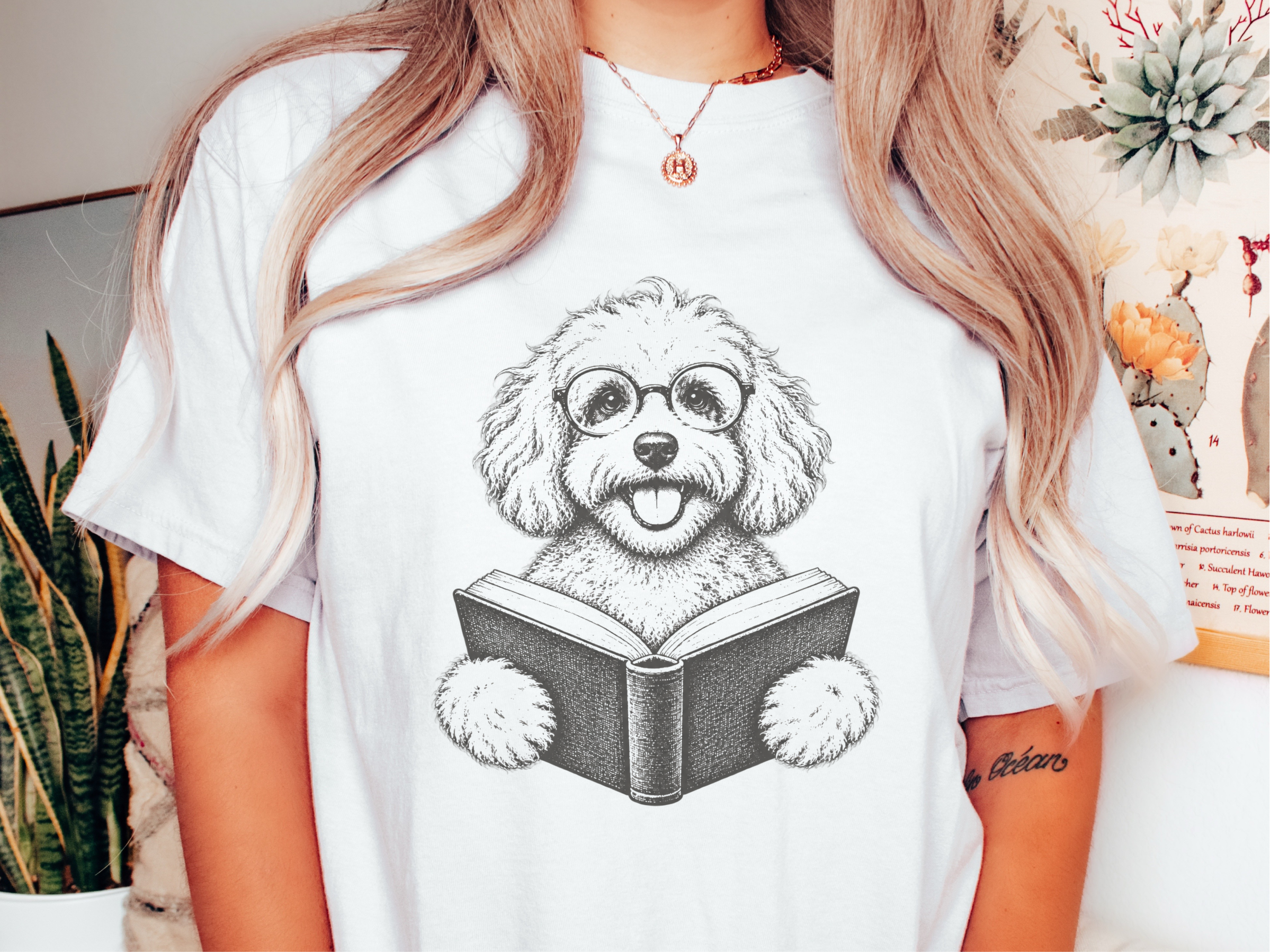 Reading Maltipoo With Glasses doodle dog shirt - photo 1