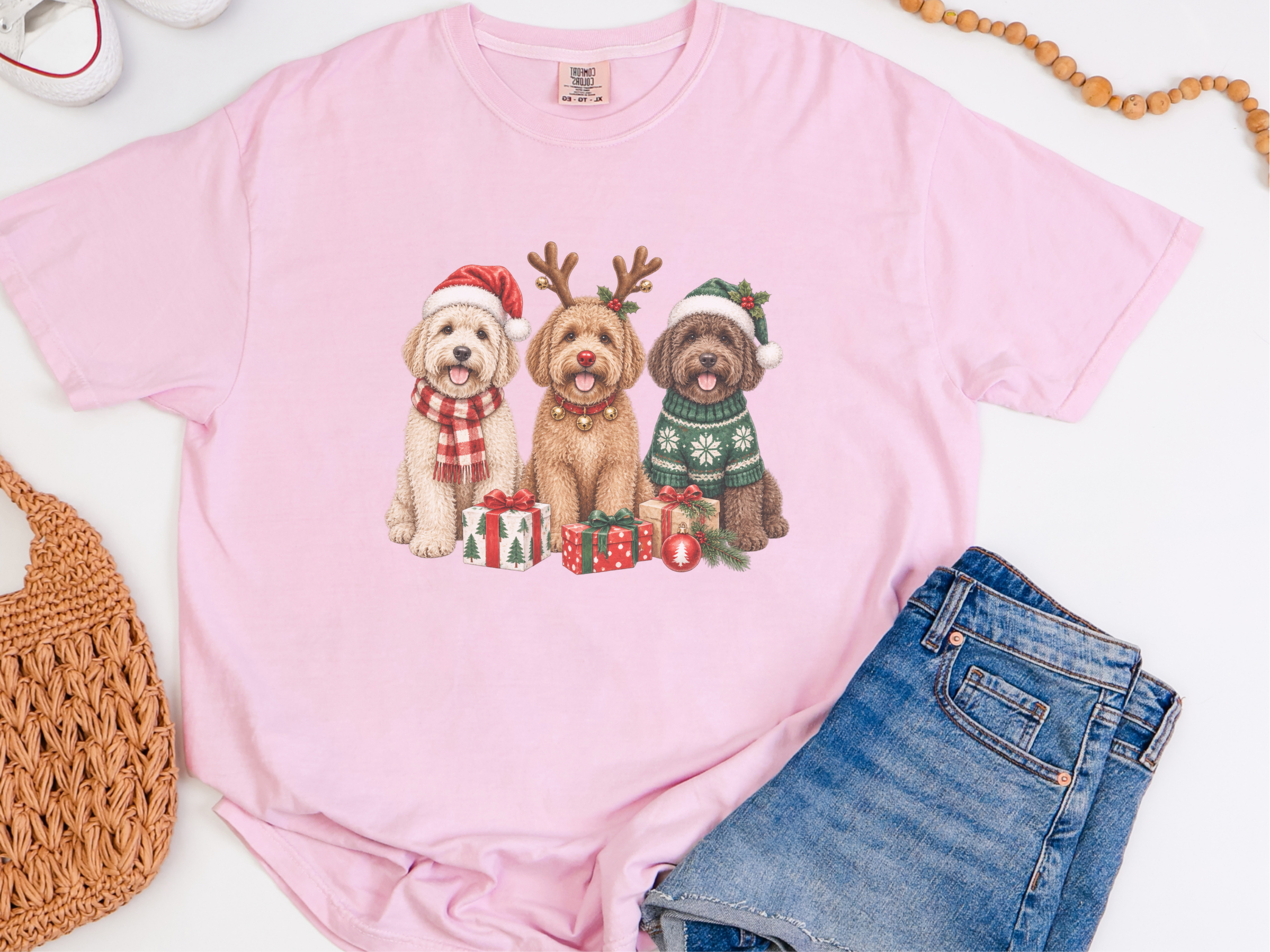 Christmas Goldendoodle Dog Trio