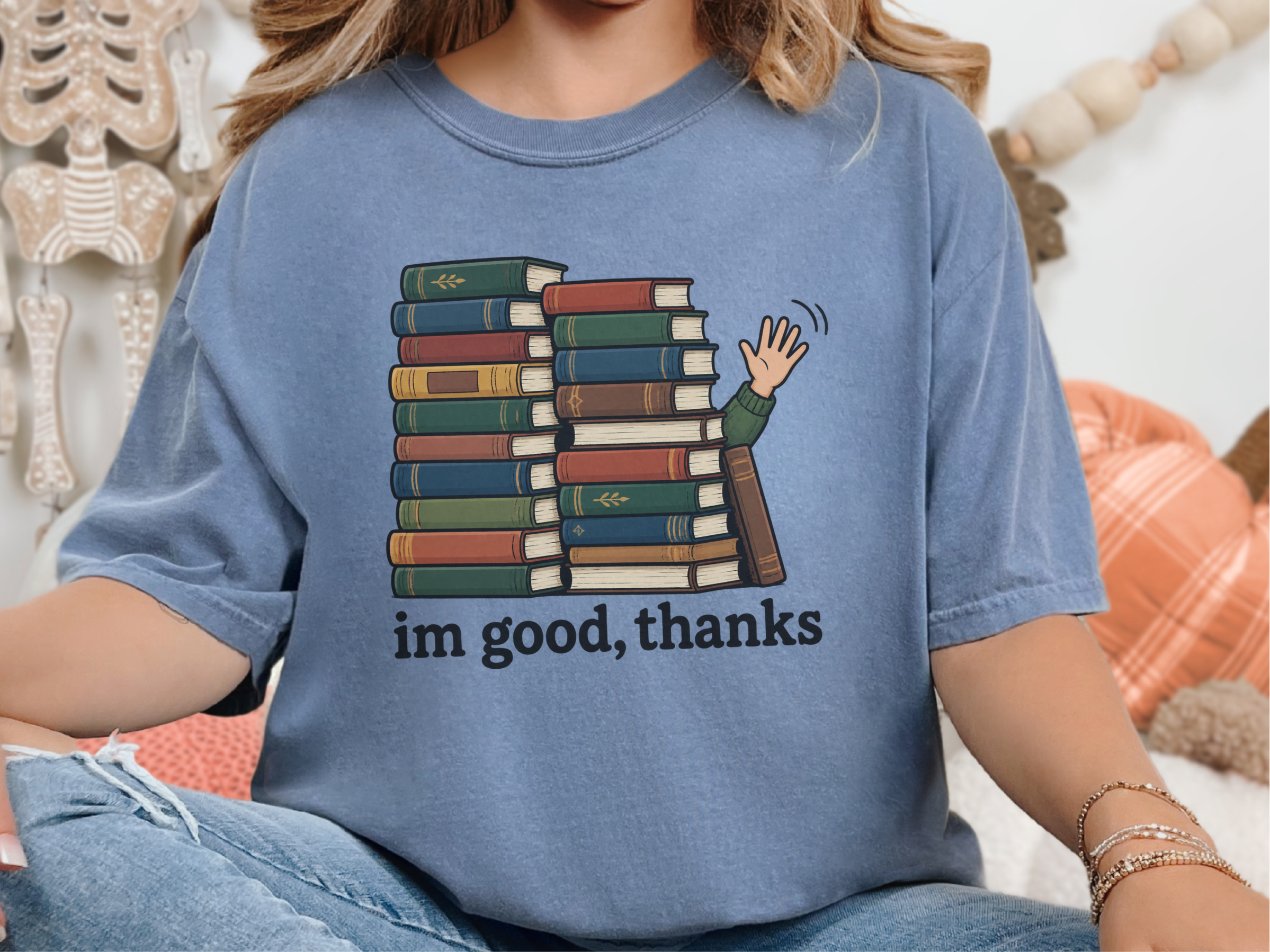 Book Wall Waving Hand Introvert Shirt Funny Bookworm Gift Tee