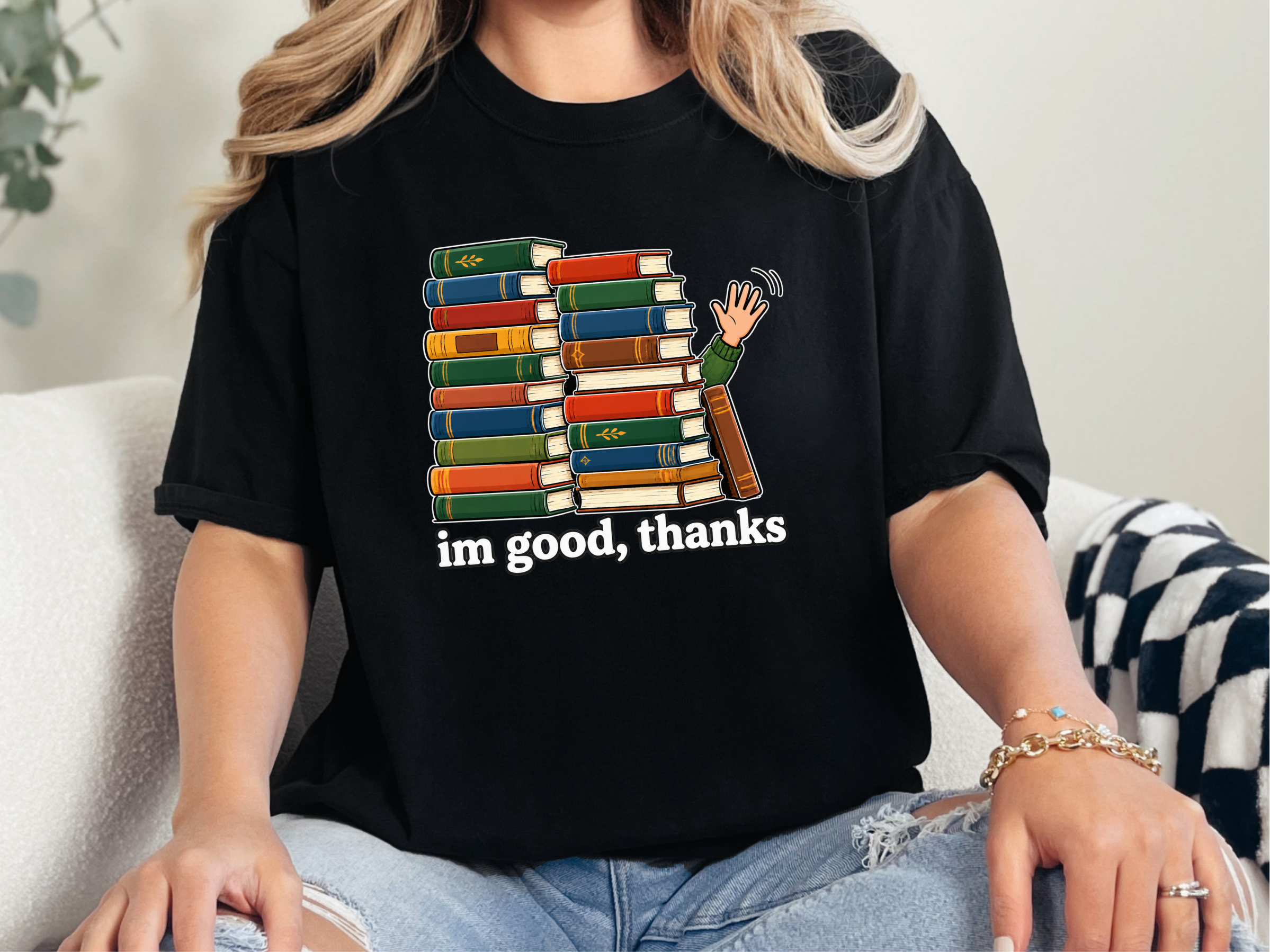 Book Wall Waving Hand funny shirt - photo 2