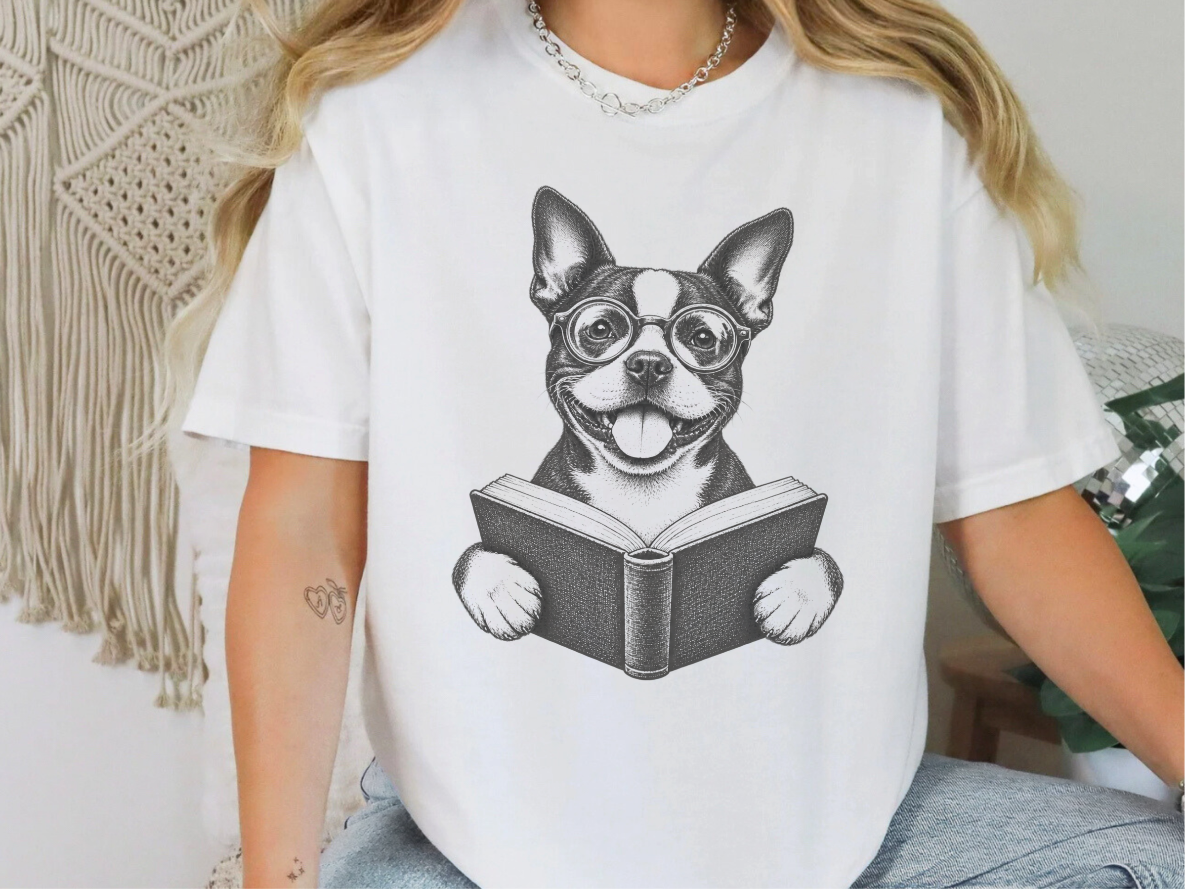 Boston Terrier Reading Book Shirt - Bookish Dog Tee for Dog Lovers