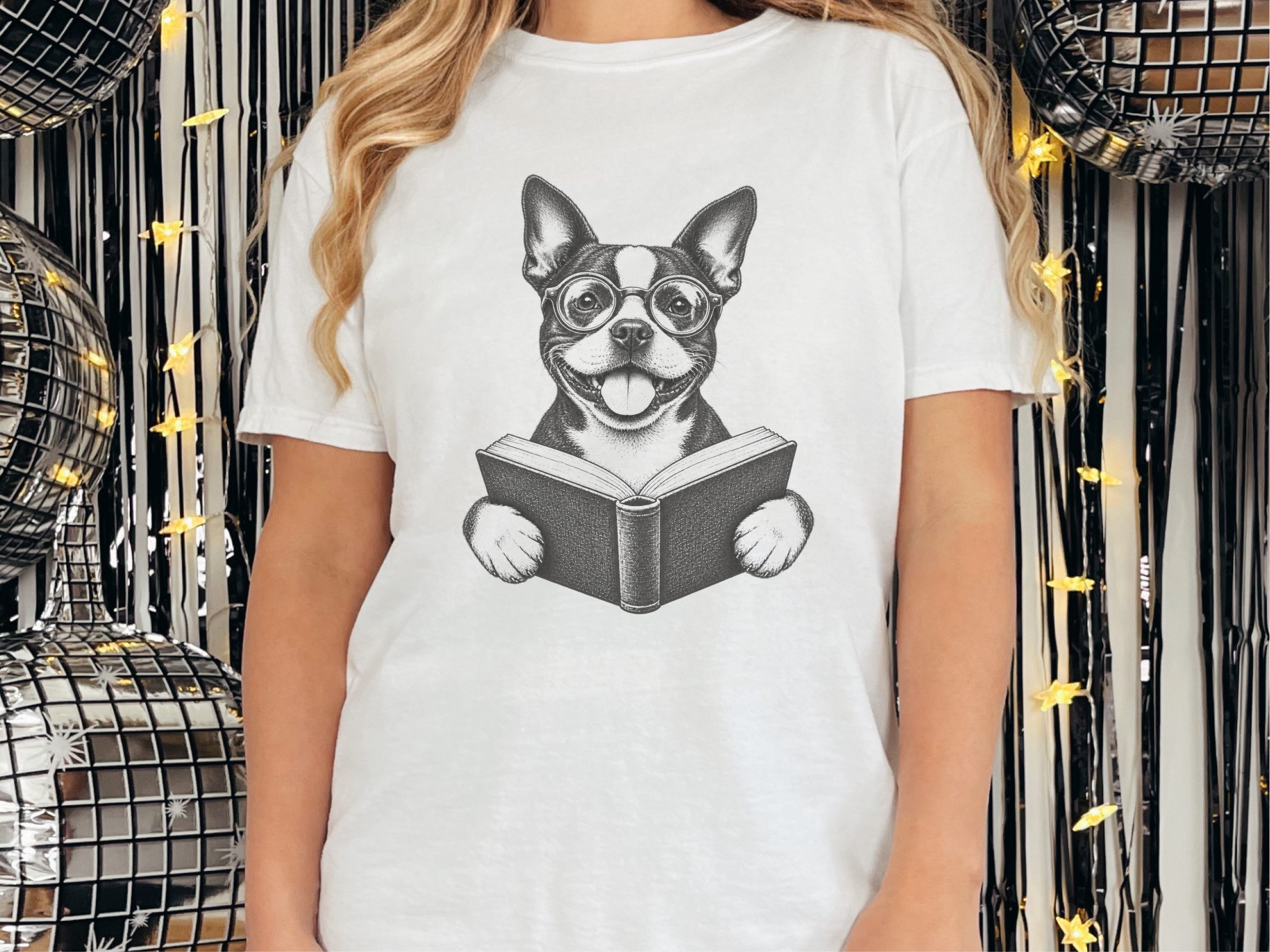 Boston Terrier Reading Book doodle dog shirt - photo 1