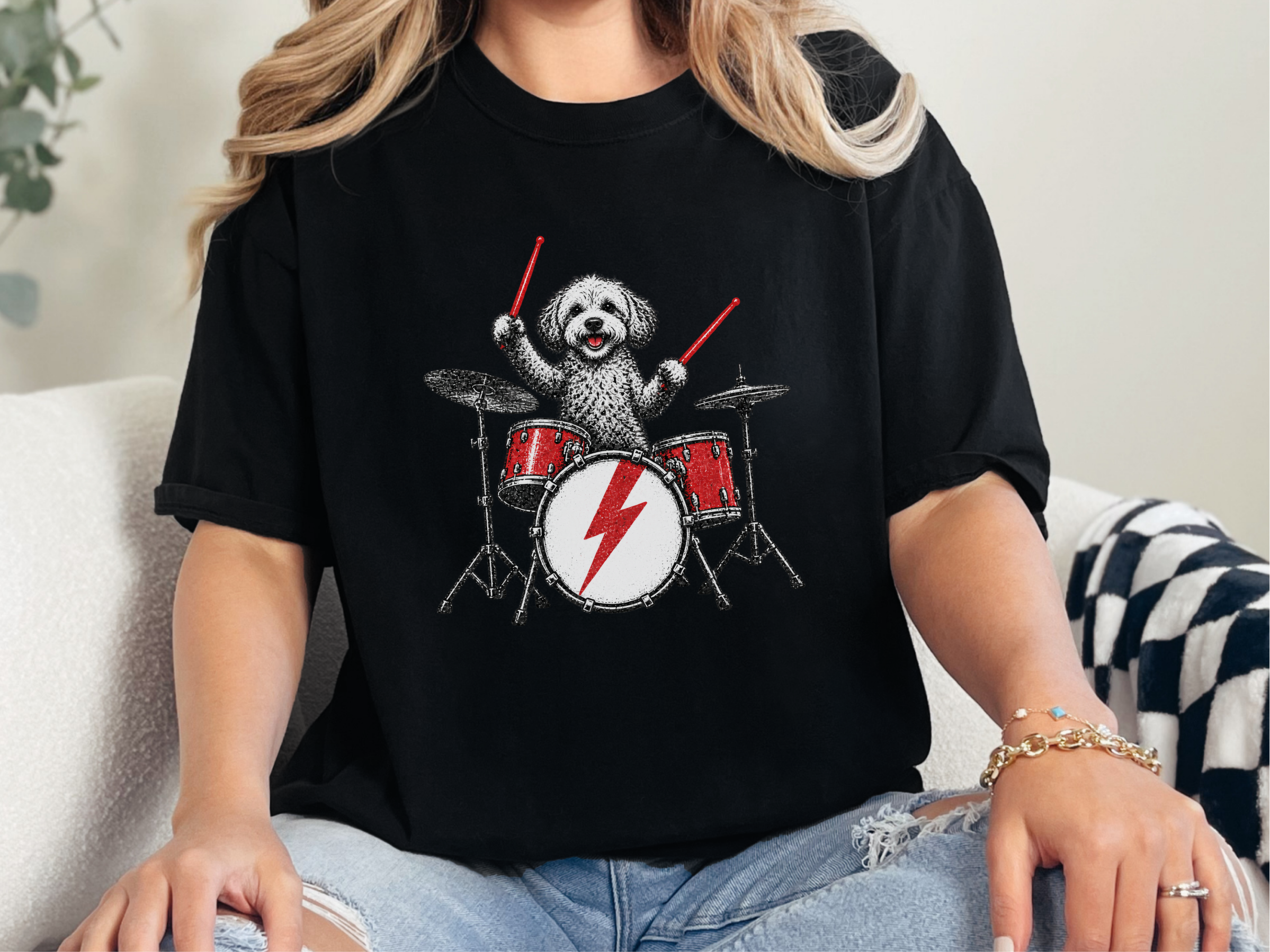 Maltipoo Drummer Rocker doodle dog shirt - photo 2