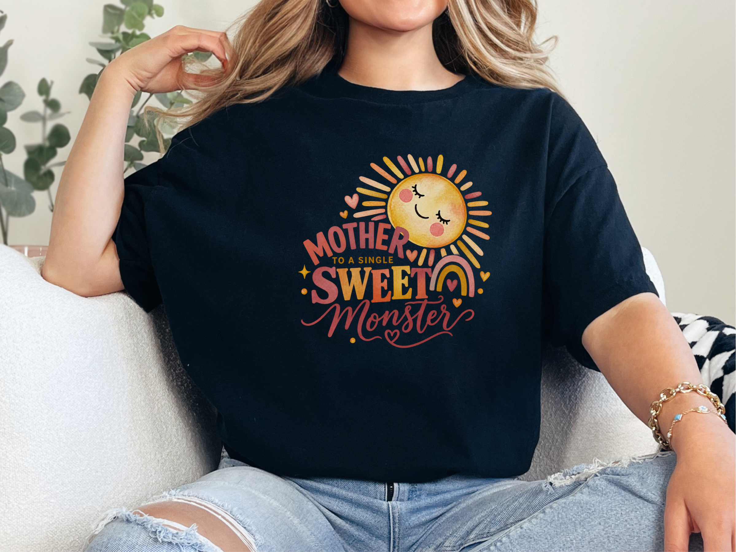 Mother Sweet Monster Boho Sun Cute Mama Shirt Retro Sun Mom Gift