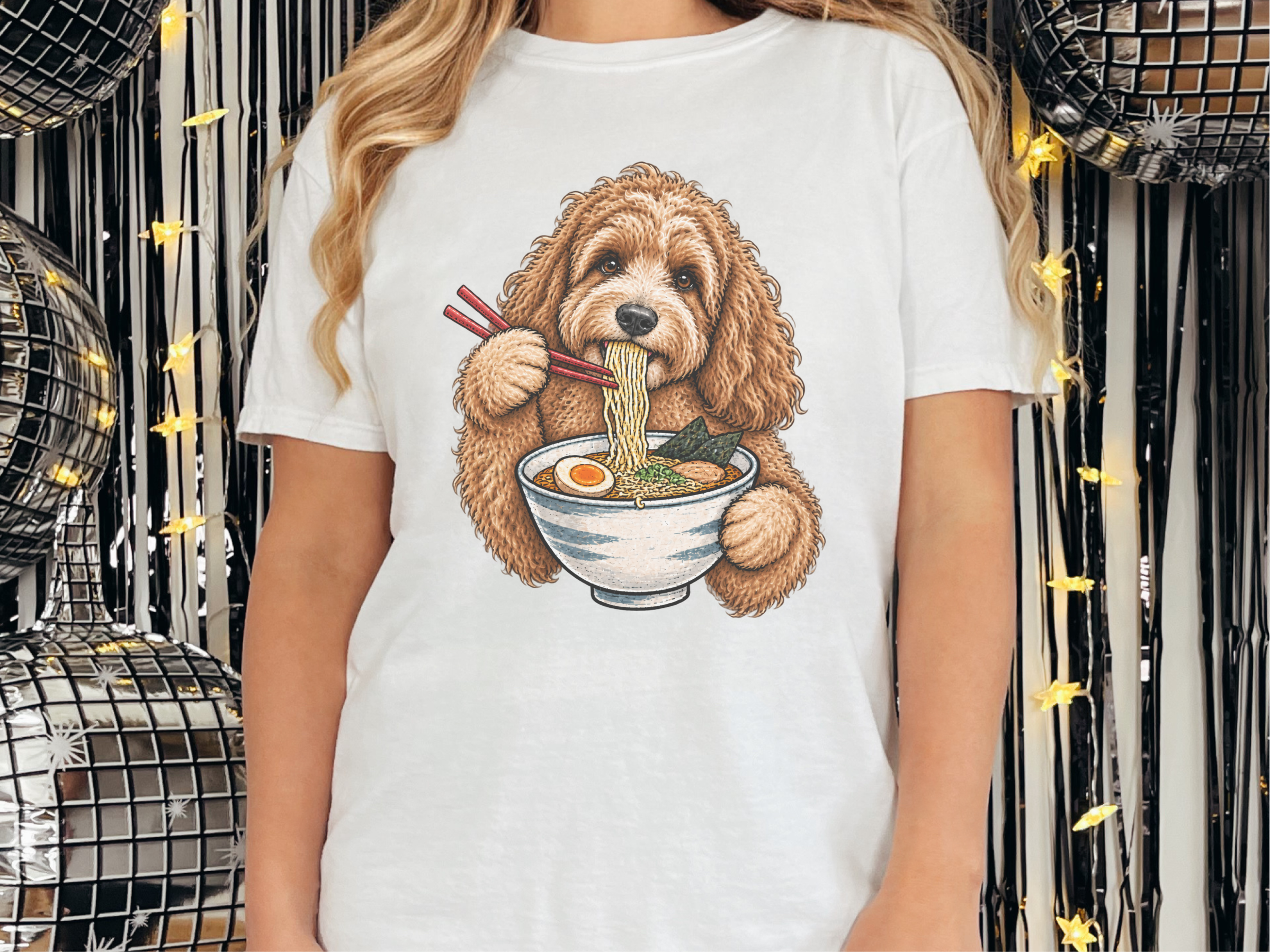 Cockapoo Eating Ramen Noodles doodle dog shirt - photo 2