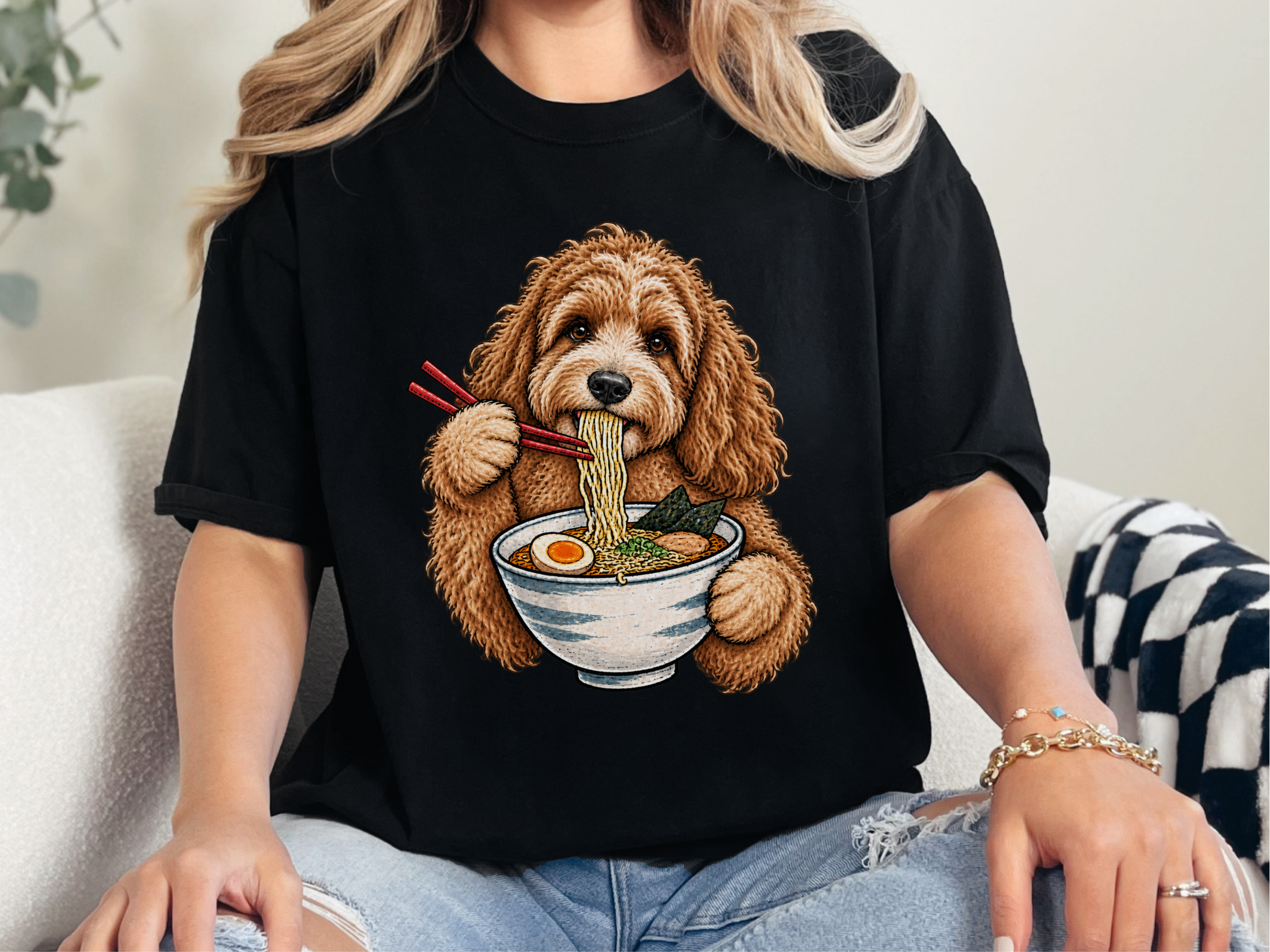 Cockapoo Eating Ramen Noodles doodle dog shirt - photo 3