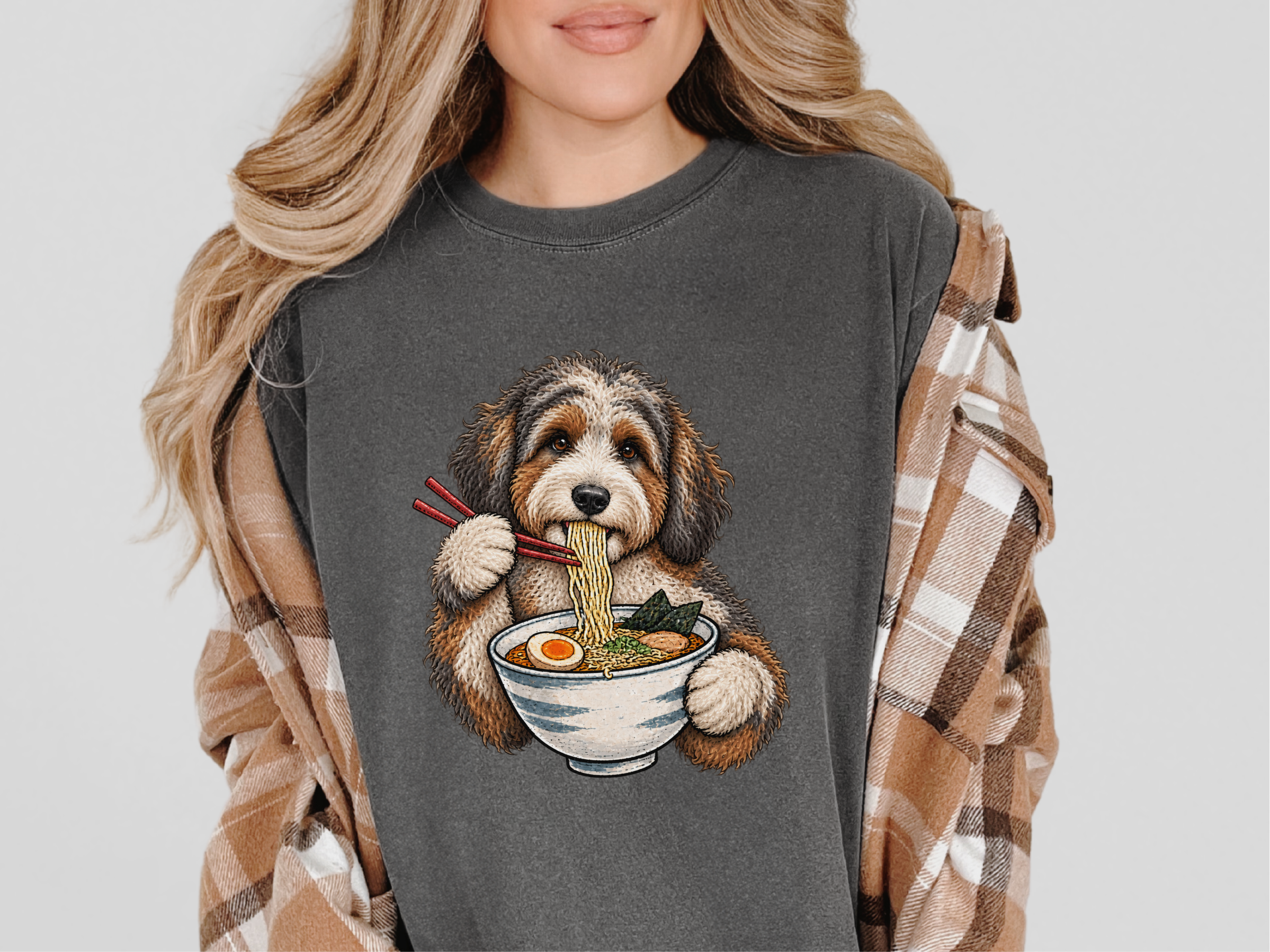 Aussiedoodle Eating Ramen Noodles doodle dog shirt - photo 3