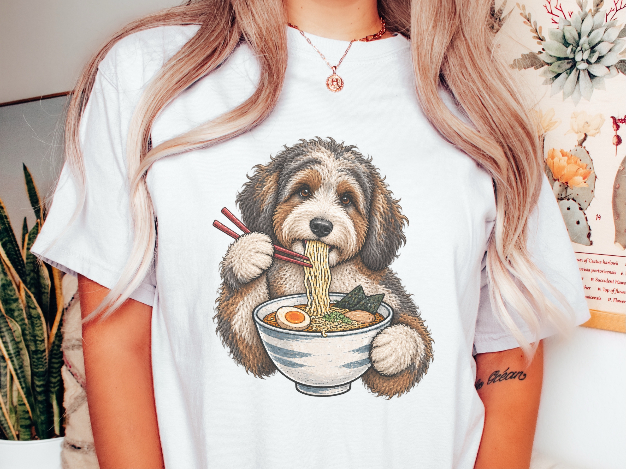 Aussiedoodle Eating Ramen Noodles doodle dog shirt - photo 1