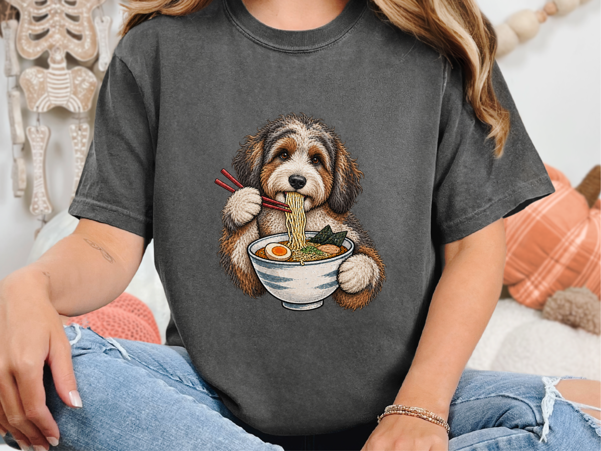 Aussiedoodle Eating Ramen Noodles doodle dog shirt - photo 2