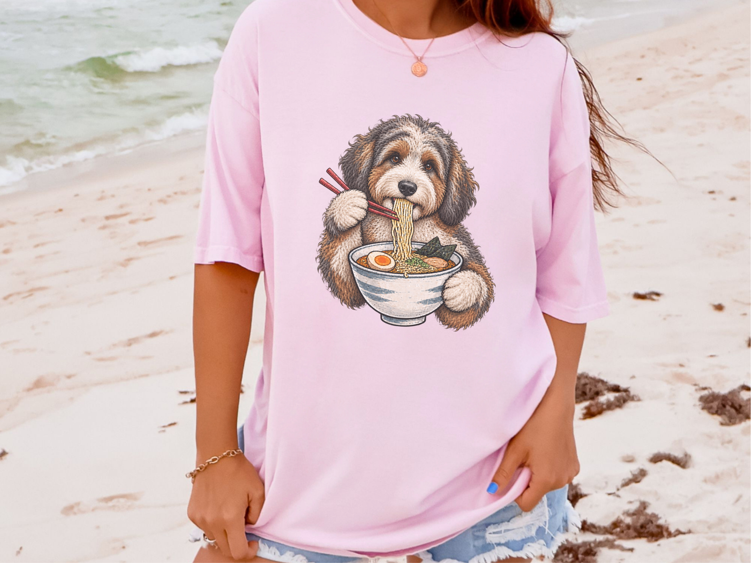 Aussiedoodle Eating Ramen Noodles doodle dog shirt - photo 5