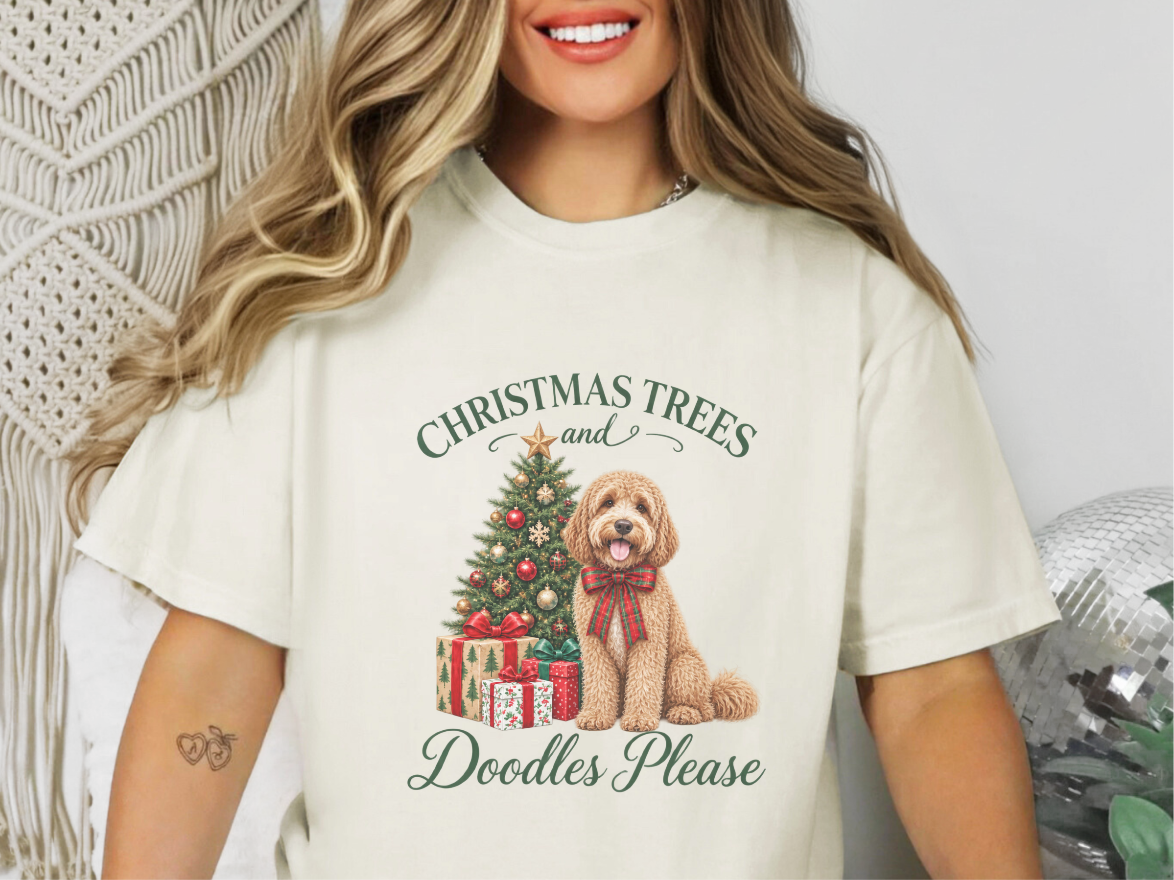 Cockapoo Christmas Tree Scene doodle dog shirt - photo 6