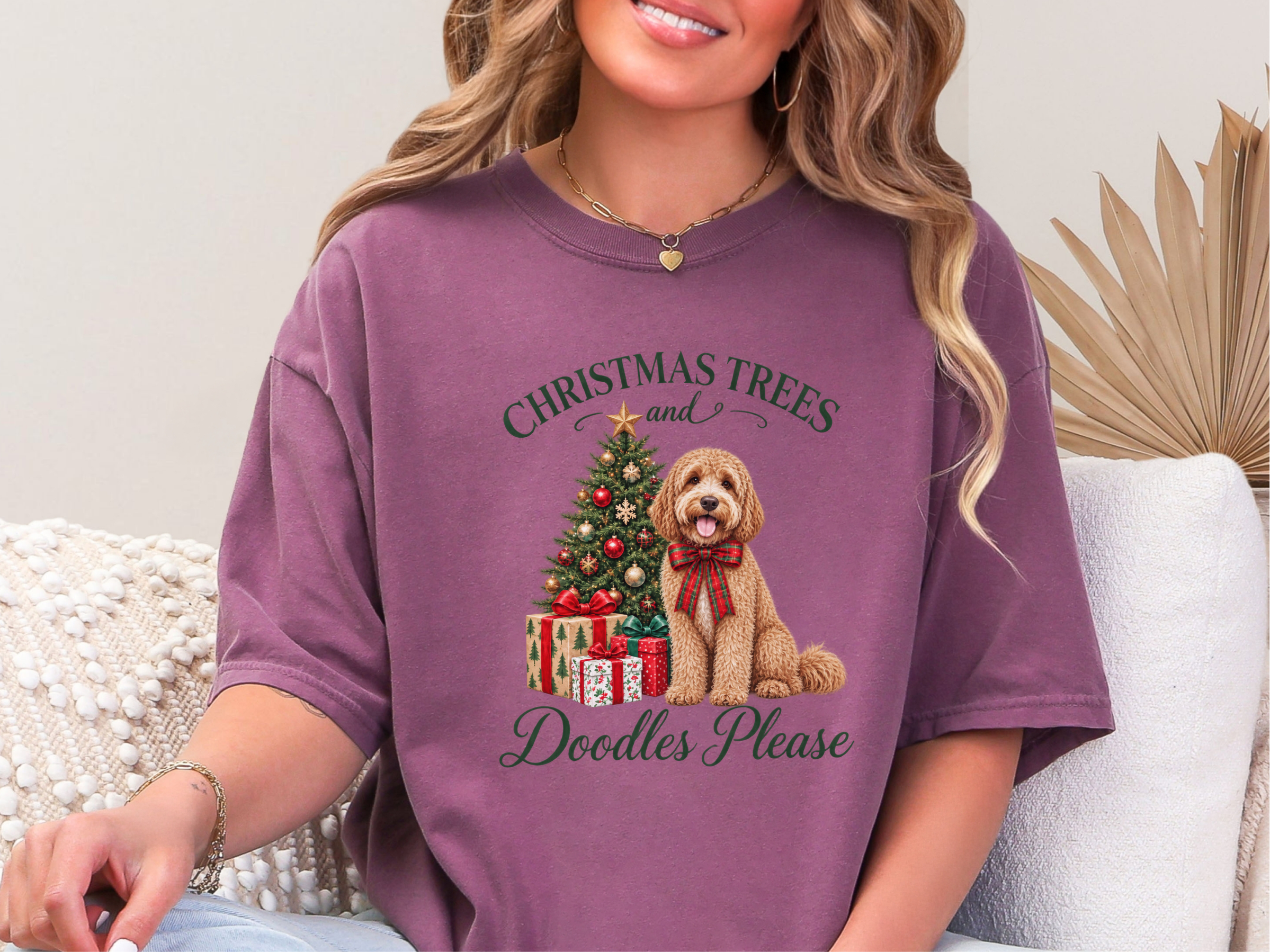 Cockapoo Christmas Tree Scene doodle dog shirt - photo 3