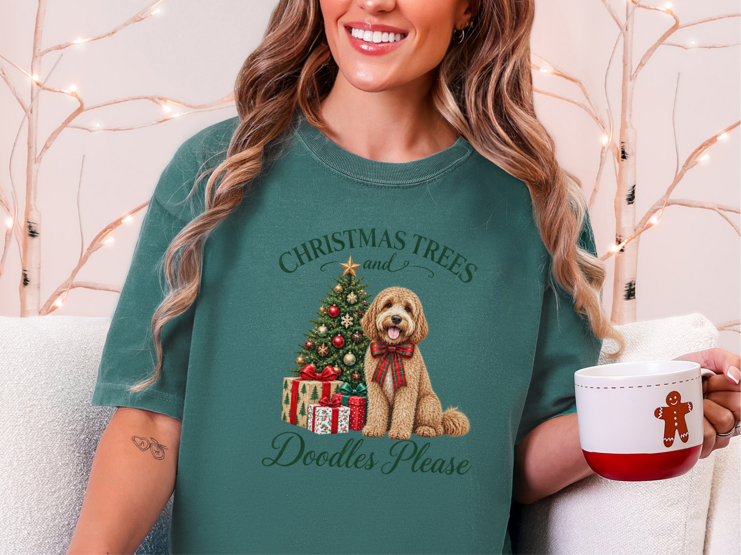 Cockapoo Christmas Tree Scene doodle dog shirt - photo 5